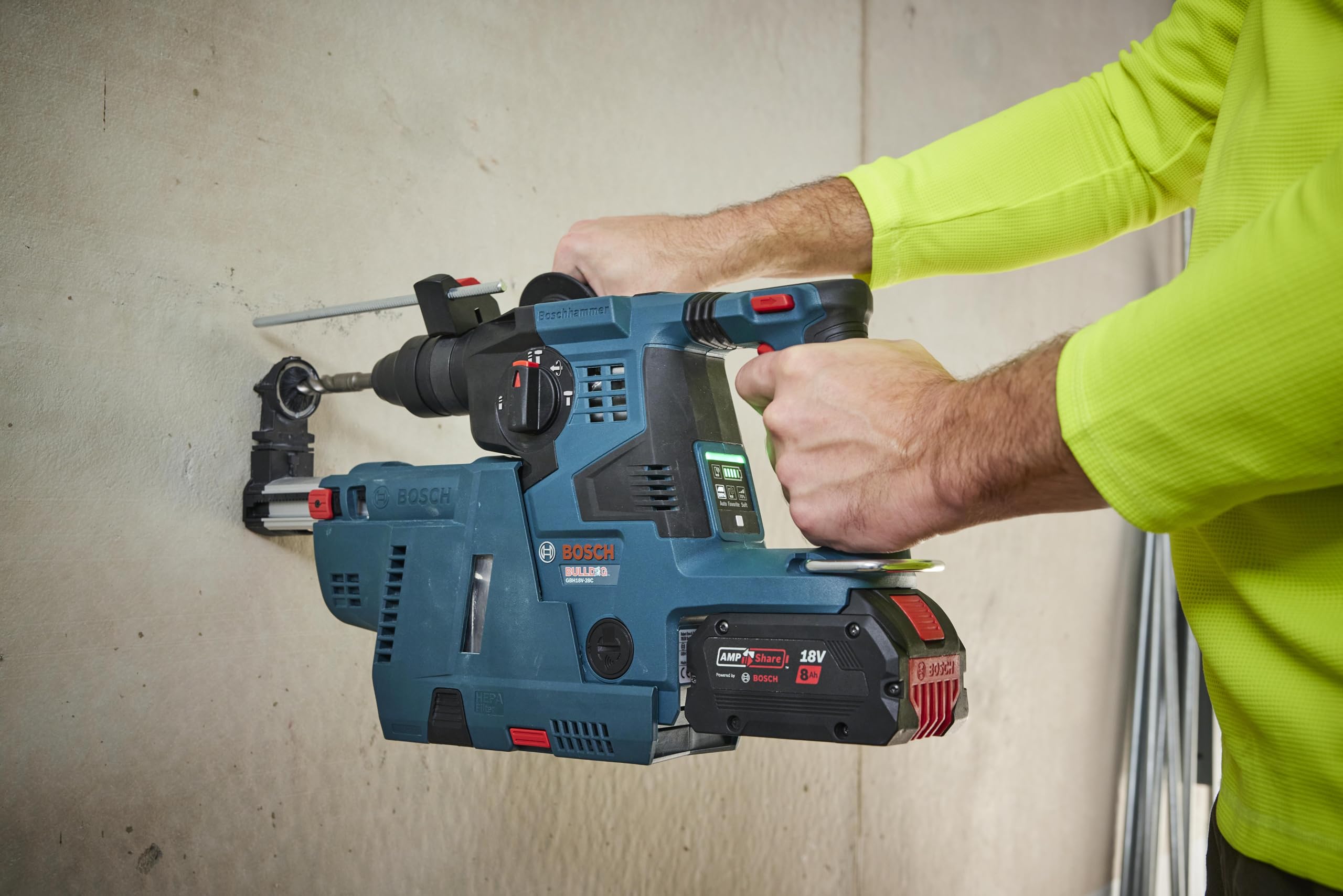 BOSCH 18V GBH18V-28CK28 Brushless Connected-Ready SDS-plus® Bulldog™ 1-1/8 In. Rotary Hammer with (2) CORE18V® Lithium-Ion 8 Ah High Power Batteries