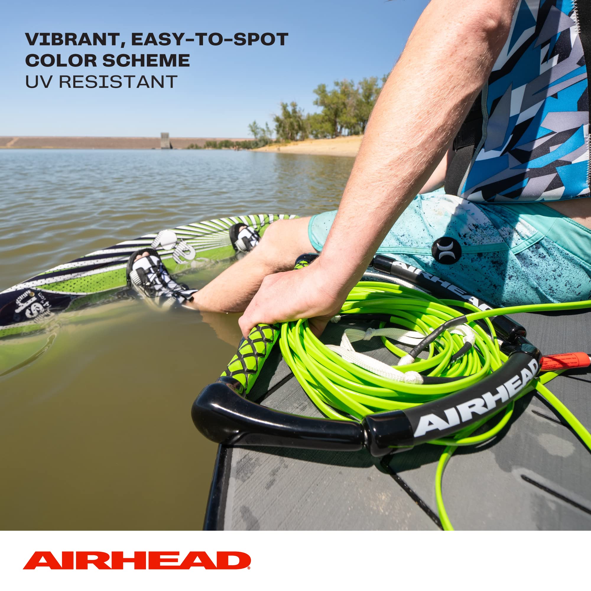 Dyneema Airhead Flat Line Wakeboard Rope, 4 Sections, 70-Feet, Green