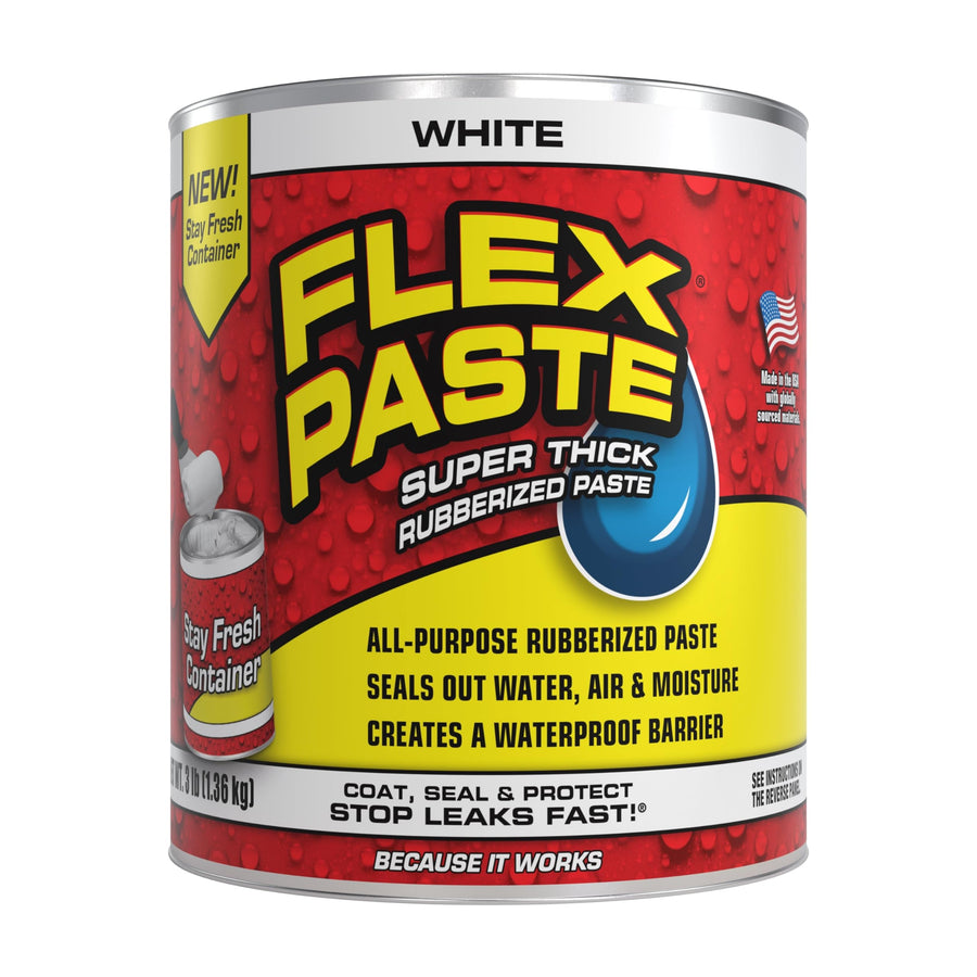 Flex Paste, Paintable Waterproof Putty, Spackle Sealant, Fill Gaps Cracks Holes - Block Out Water and Air - UV Resistant - Walls, Drywall, EPDM, Concrete, Roof, RV Repairs, White, Quart
