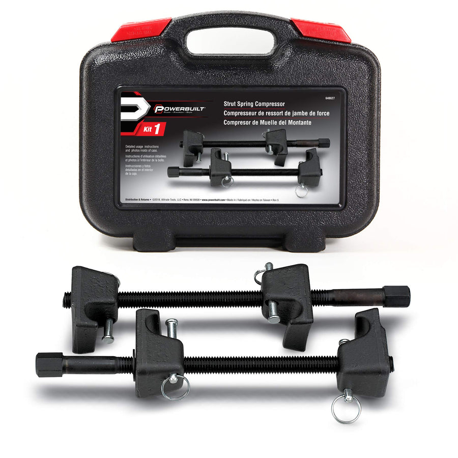 Strut Spring Compressor Kit Powerbuilt, Remove and Install Coil Springs, Tighten Compressor, Car Repair, 2 Piece, Storage Case 648627