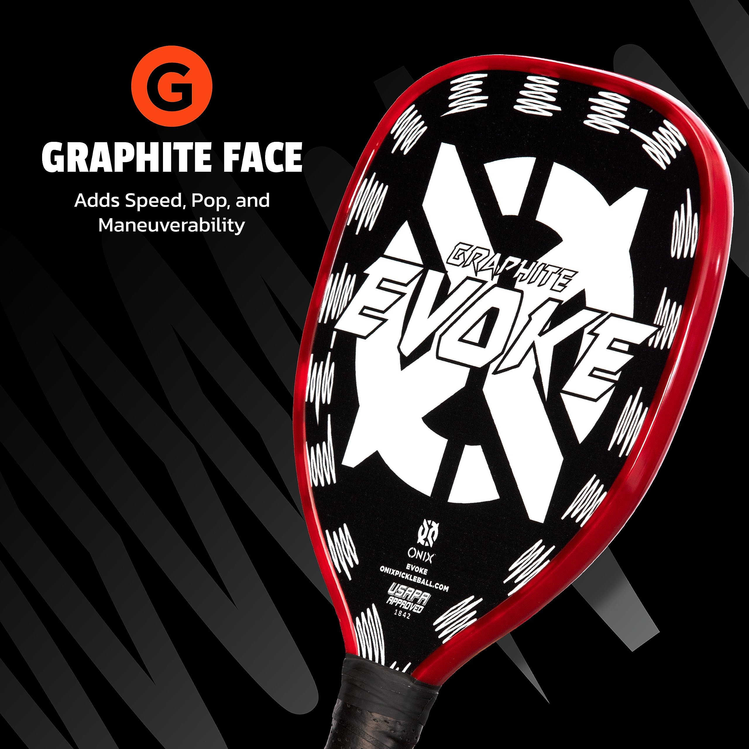 Graphite Onix Evoke Tear Drop Pickleball Paddle Features Tear Drop Shape, Polypropylene Core, and Graphite Face, White