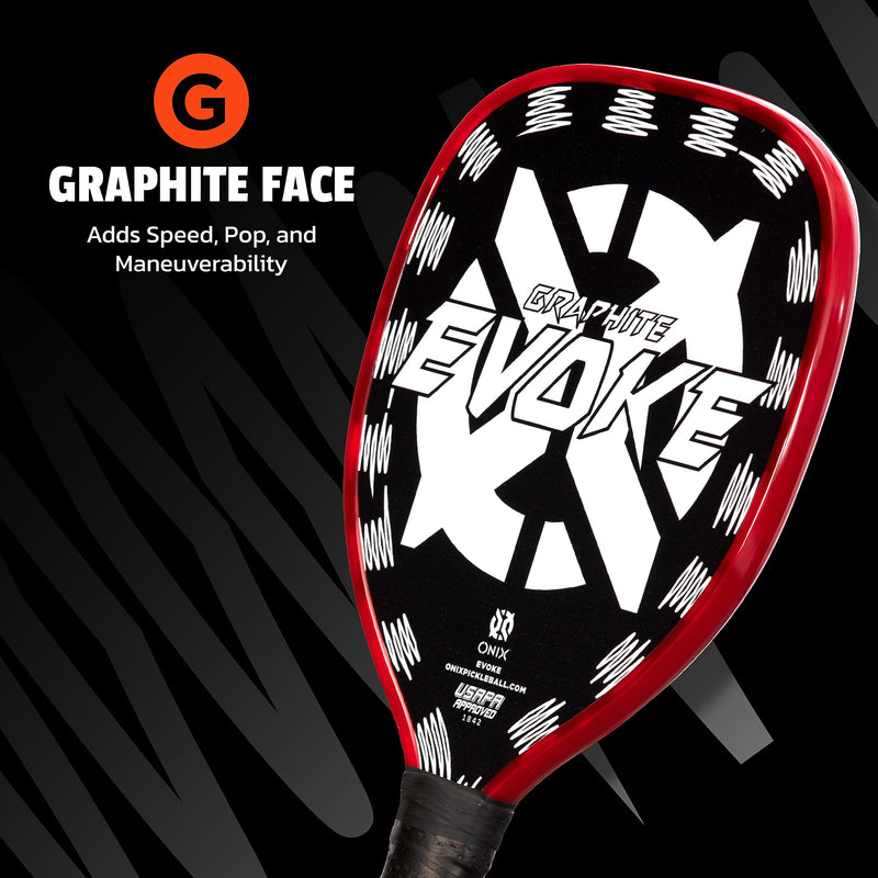 Graphite Onix Evoke Tear Drop Pickleball Paddle Features Tear Drop Shape, Polypropylene Core, and Graphite Face, White