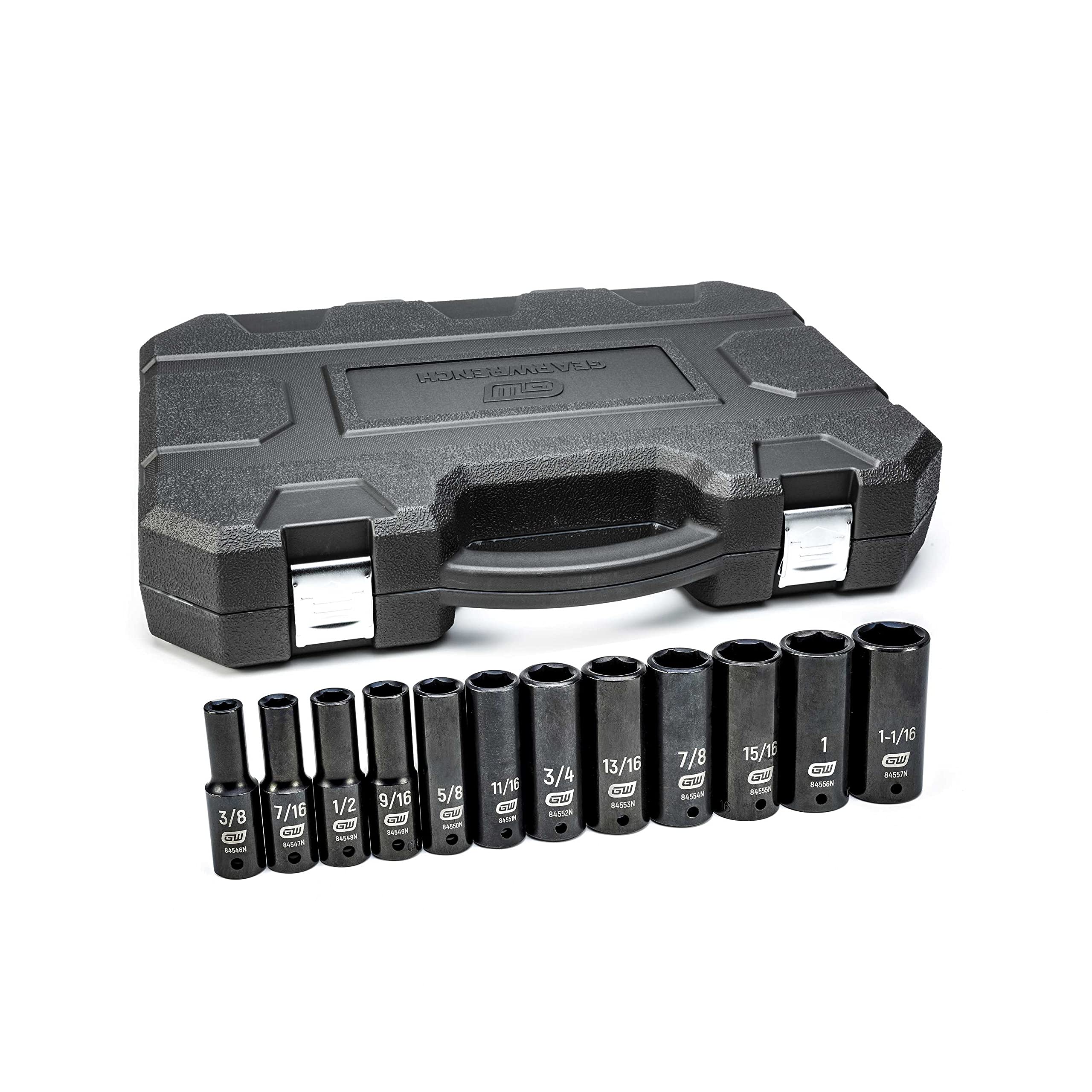 12 Pc. GEARWRENCH 1/2" Drive 6 Pt. Deep Impact Socket Set, SAE - 84942N
