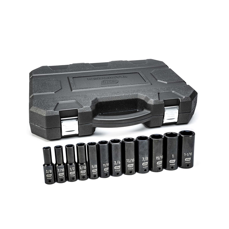 12 Pc. GEARWRENCH 1/2" Drive 6 Pt. Deep Impact Socket Set, SAE - 84942N