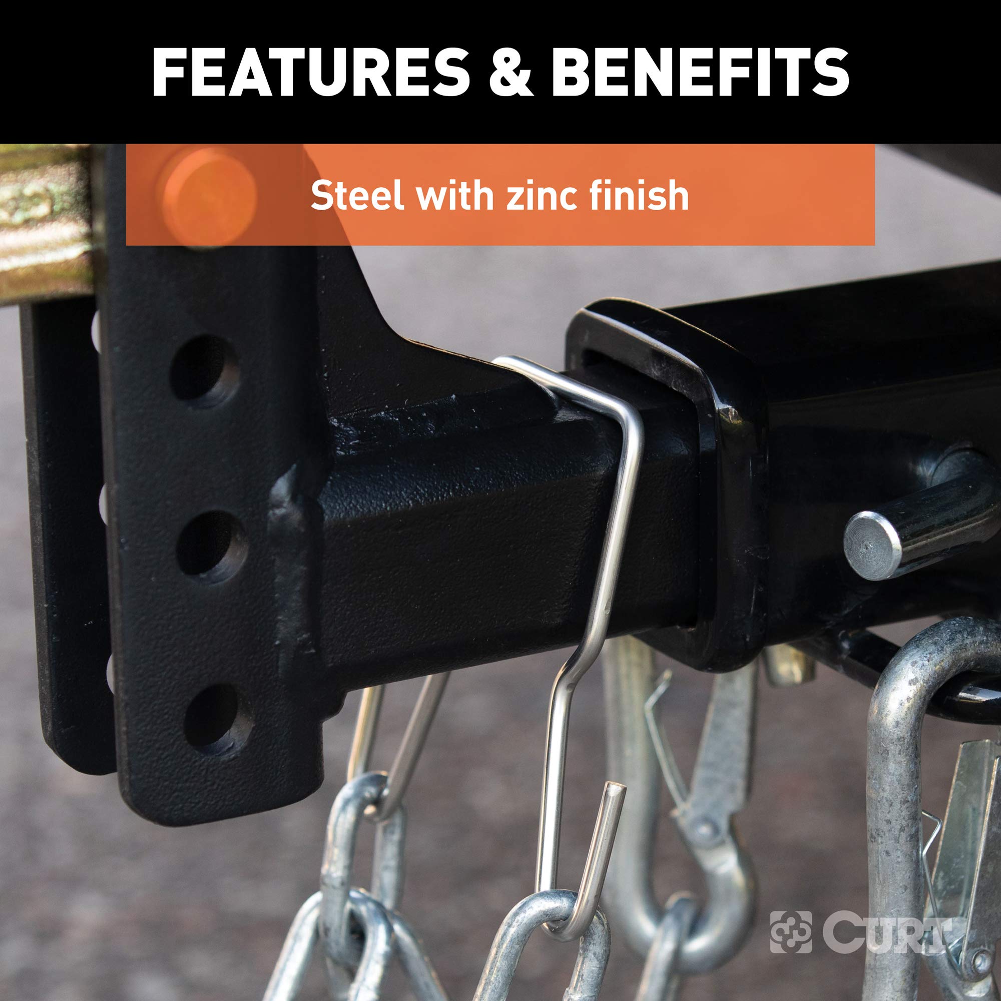 CURT Trailer Safety Chain Holder Bracket for Clip-On 2-inch Shank, Stainless Steel Hanger Hooks
