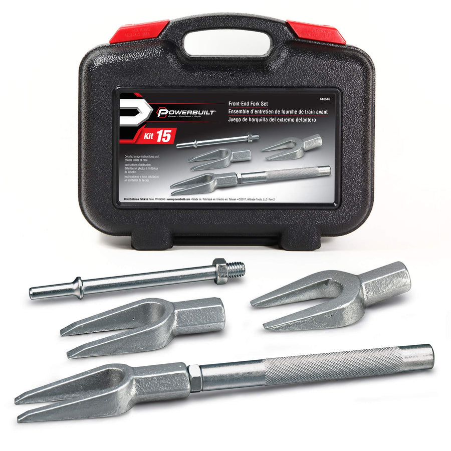 5 Piece Powerbuilt Front-End Fork Set, Pickle Fork Tools Set, Tie Rod, Ball Joints, and Pitman Arms-648646