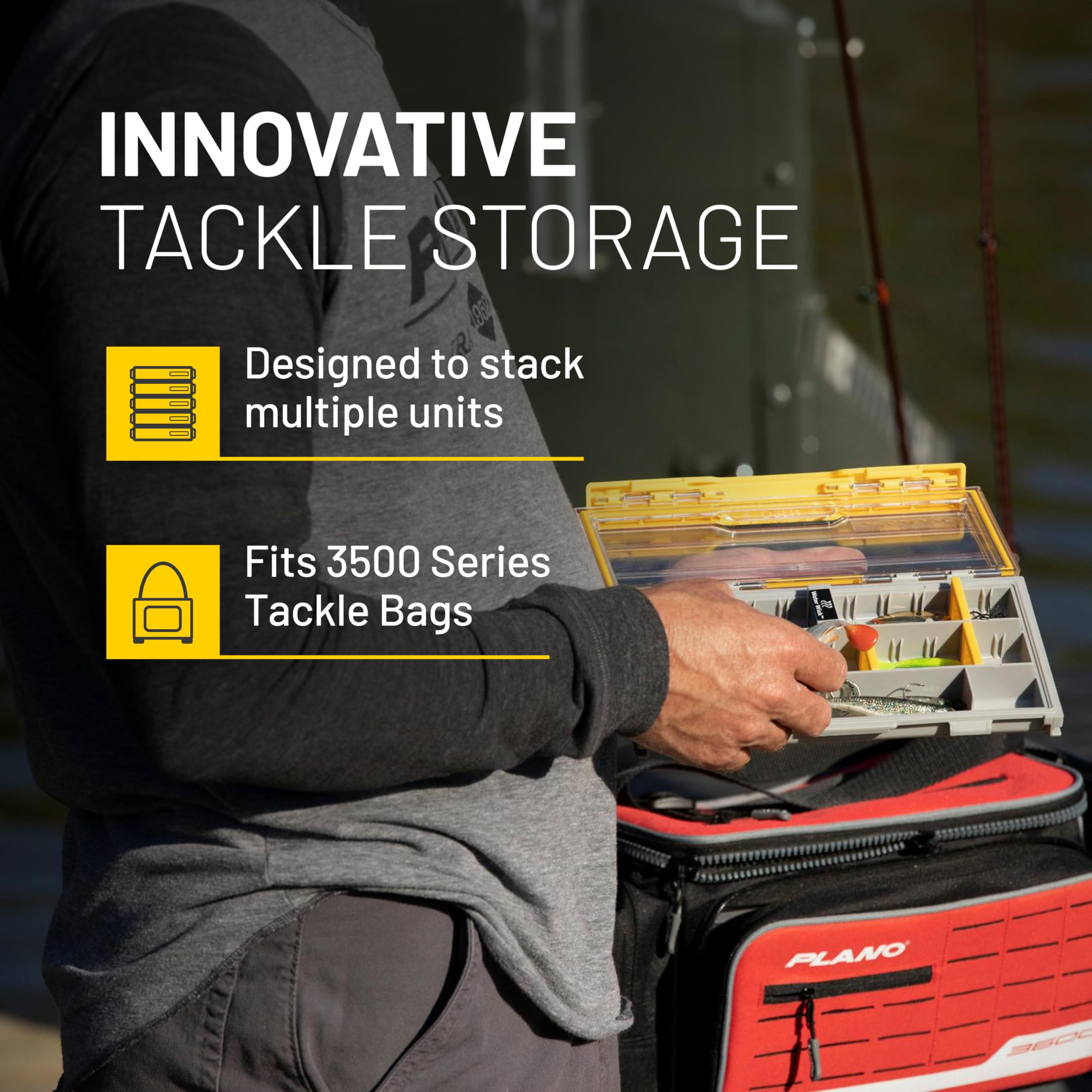 Plano 3500 EDGE Premium Tackle Storage with Rustrictor Rust-Resistant Technology, Gray and Yellow, Waterproof Terminal Tackle Box Organization, Small