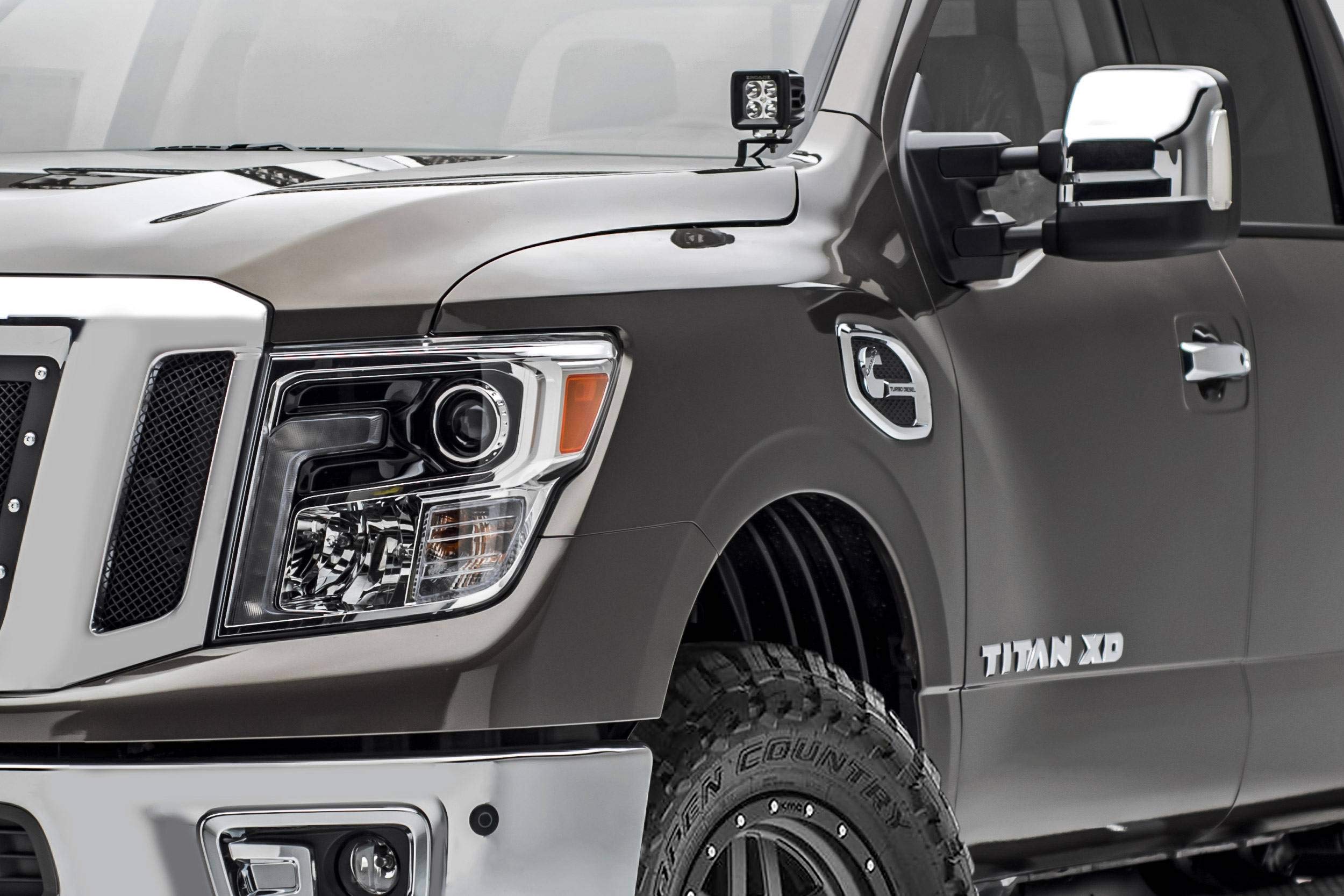 ZROADZ LED Mounting Bracket Ditch Hood Hinge - Compatible w/ 2016-2019 Nissan Titan - to Mount (2) 3 Inch LED Pod Lights - Mild Steel Gloss Black - Bolt-On Easy Installation - PN #Z367581