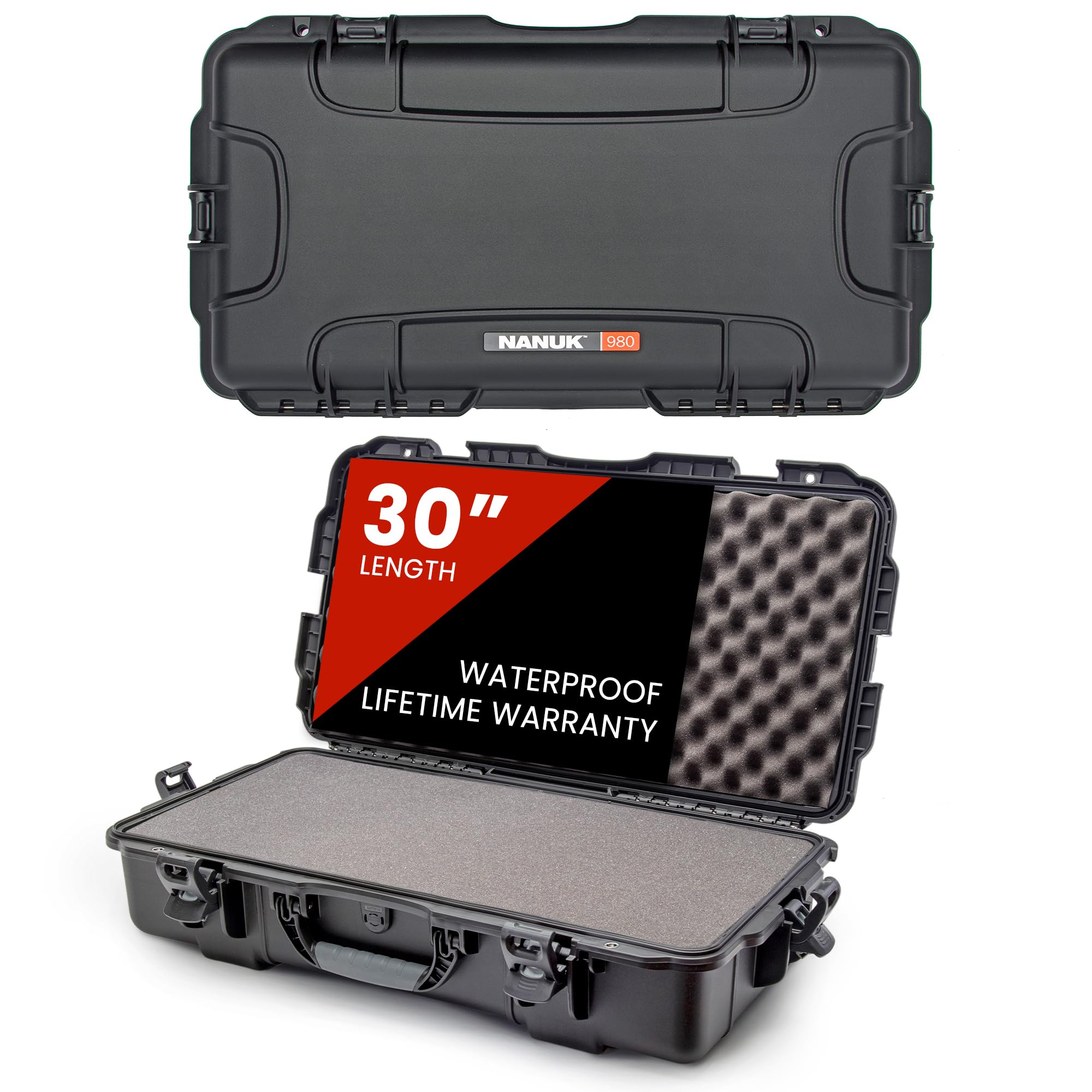 NANUK 980 Hard Case with Customizable Cubed Foam 30”, IP67 Waterproof & Crushproof, Rugged Construction for Ultimate Protection, Made in North America – Black (29.9” x 16.2” x 7.3”)