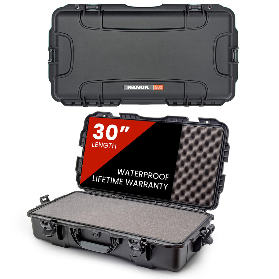 NANUK 980 Hard Case with Customizable Cubed Foam 30”, IP67 Waterproof & Crushproof, Rugged Construction for Ultimate Protection, Made in North America – Black (29.9” x 16.2” x 7.3”)