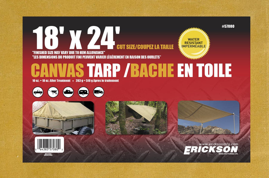 Canvas Tarp Erickson 57080, 18' x 24',1 Pack