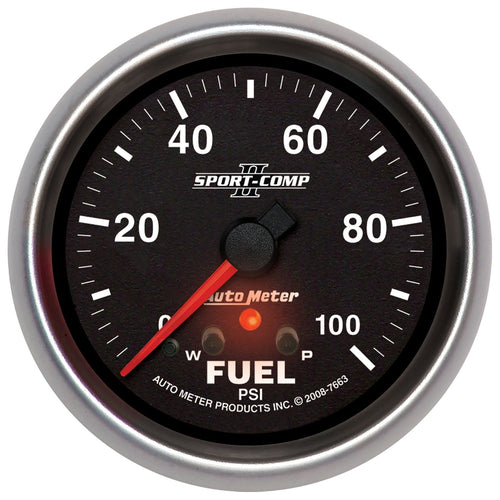 Auto Meter Sport-Comp II 2-5/8" 0-100 PSI Full Sweep Electric Fuel Pressure Gauge with Peak Memory and Warning