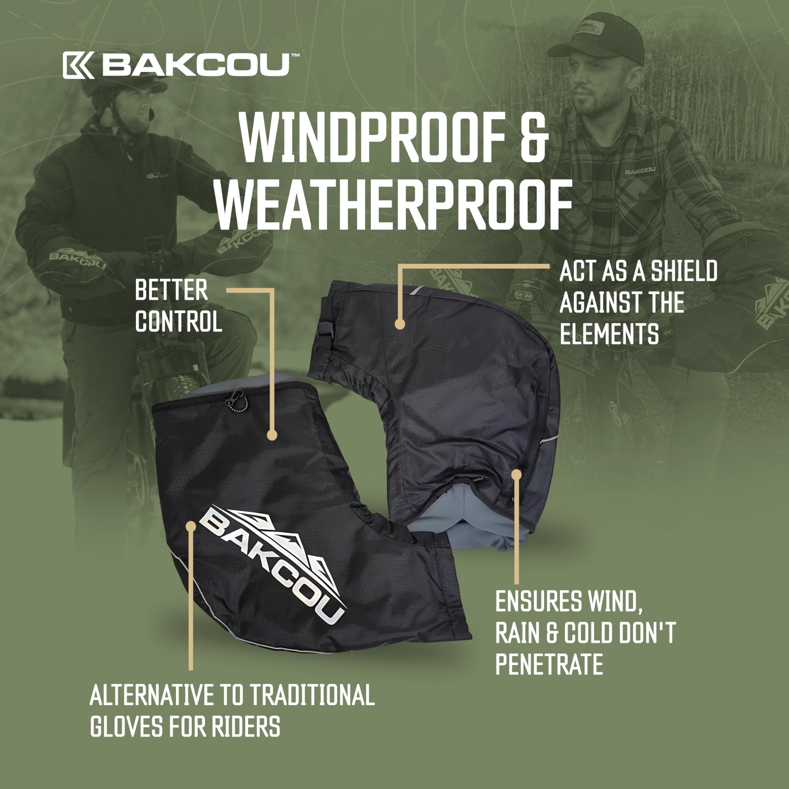 Cold Weather Bakcou Handlebar Mitts - Windproof, Waterproof, Oversized for Rain, Snow, and Cold, Weatherproof Mittens to Keep You Cozy