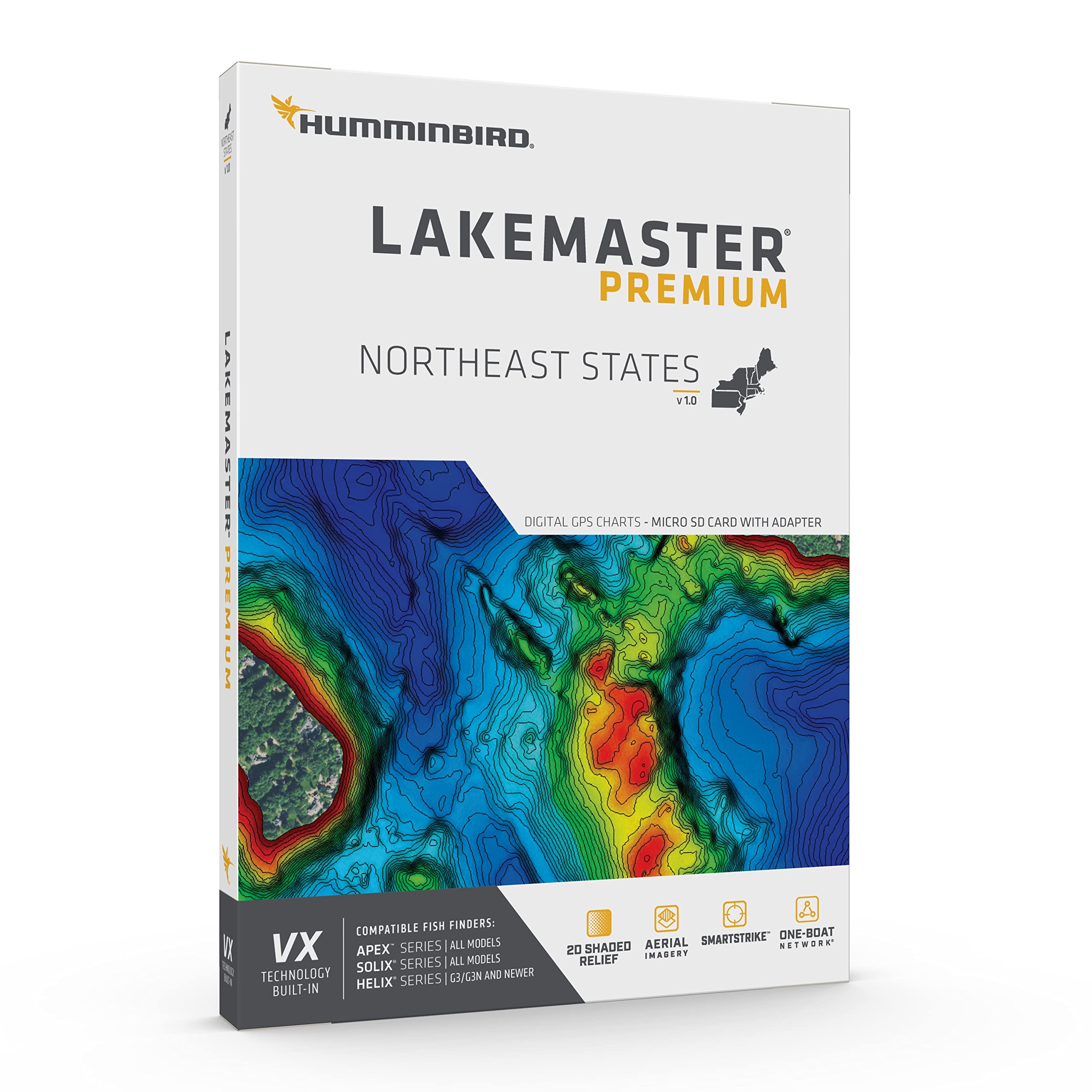 LakeMaster Premium Humminbird Northeast V1 Map SD Card for Fish Finders