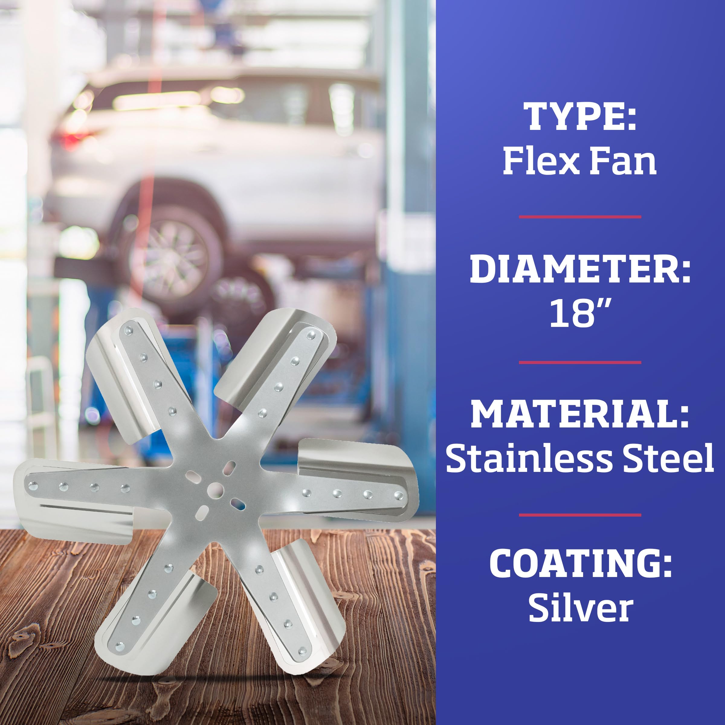 Flex-A-Lite 6-Blade Belt-Driven Silver Flex Fan Electric Fan, Puller Fan (2018), Car Accessories, 18 Inches