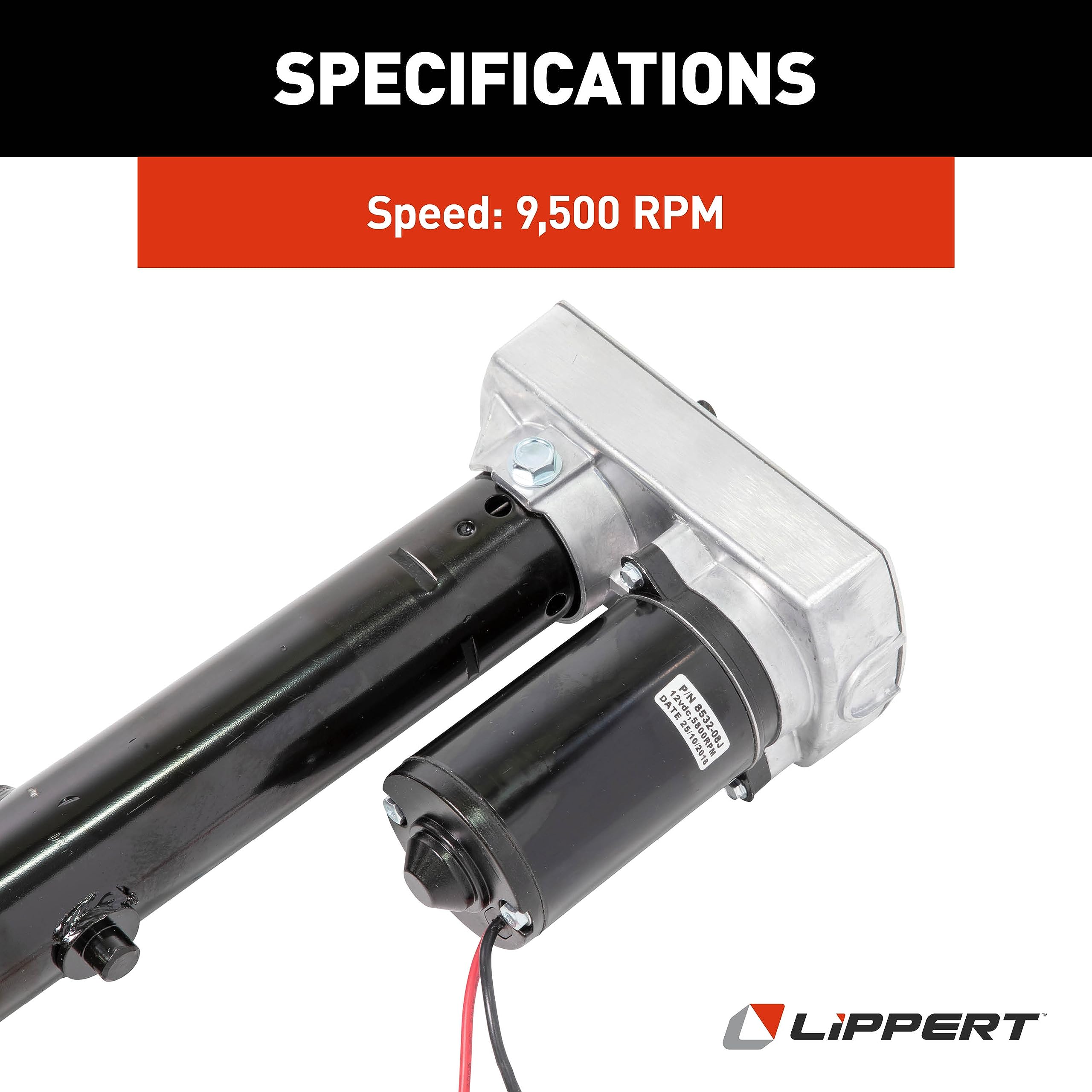Lippert 18:1 DC Replacement 12-Volt Venture Through-Frame Slide-Out Motor Assembly with High-Speed Actuator, 30 Amps, 9,500 RPM - 168956