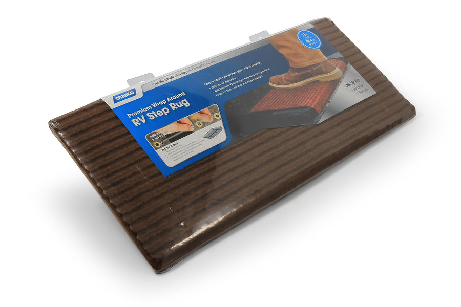 RV Step Rug Camco 42955 (Premium Wrap Around Double Ribbed, 100% Polyester (18" x 23") - Brown)