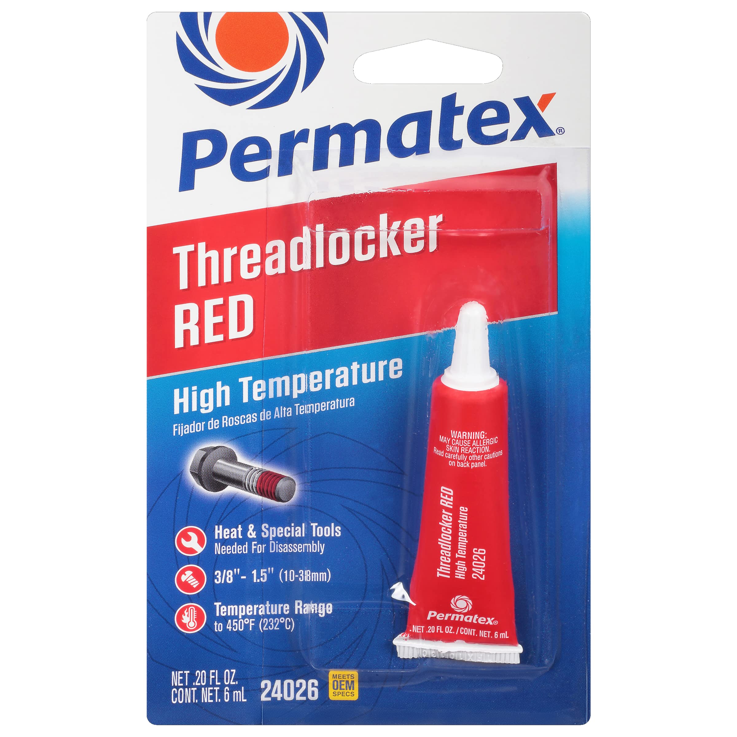 High Temperature Permatex Threadlocker Red, 6 ml, Pack of 1
