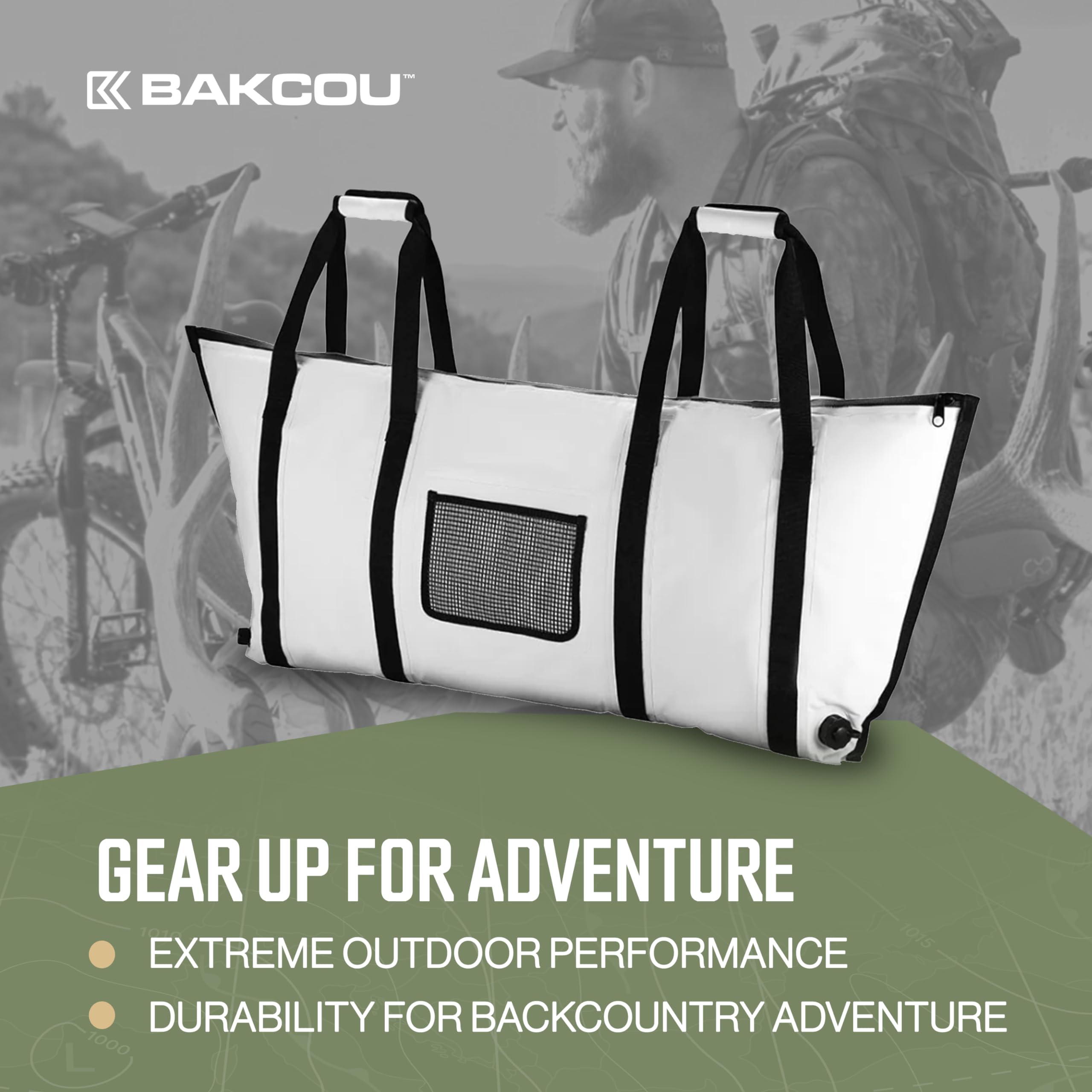 Bakcou - Game or Insulated Gear Bag - Harvest Hauler for eBike Trailer - Keeps Game Fresh, Compact and Portable - Waterproof Cooler Bag - 60 Inch