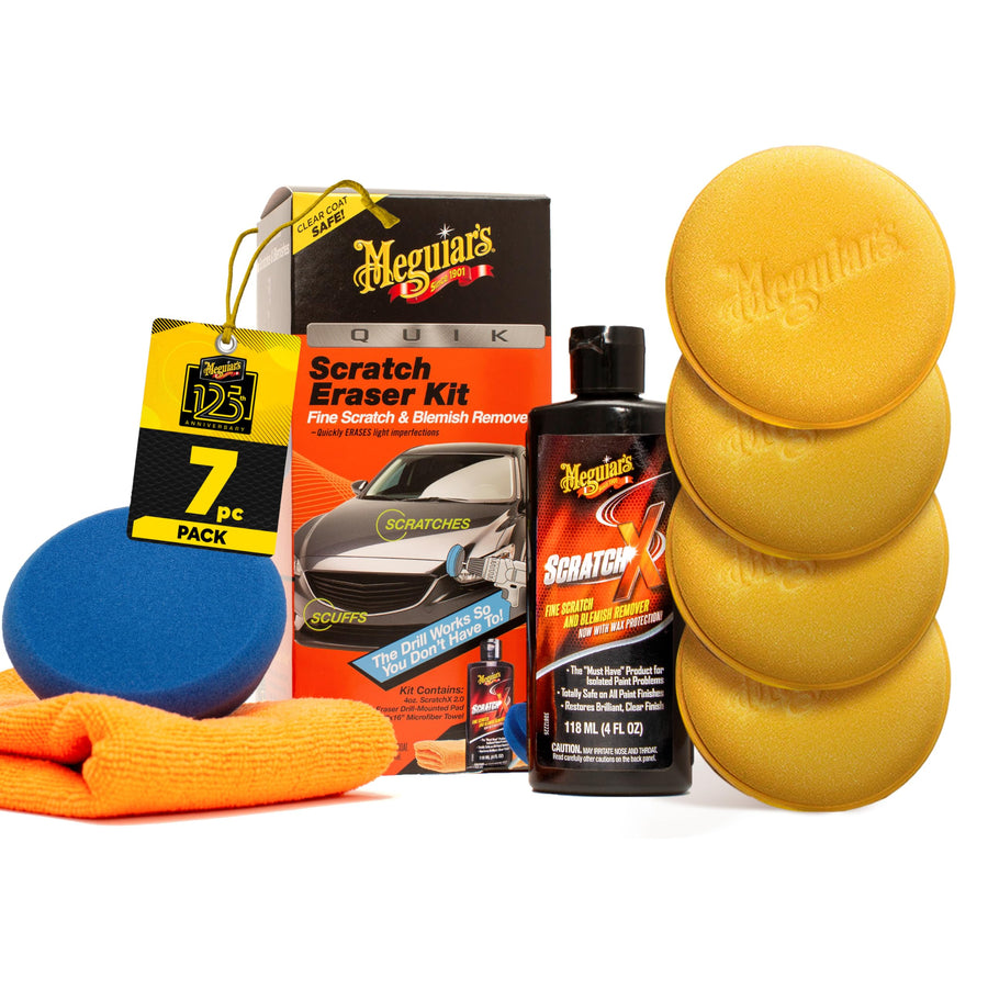 Quik Scratch Eraser Kit Meguiar’s, Car Scratch Remover for Fixing Surface Blemishes, Includes ScratchX, Drill-Mounted Pad, and Microfiber Towel, Great Car Gifts for Men and Women