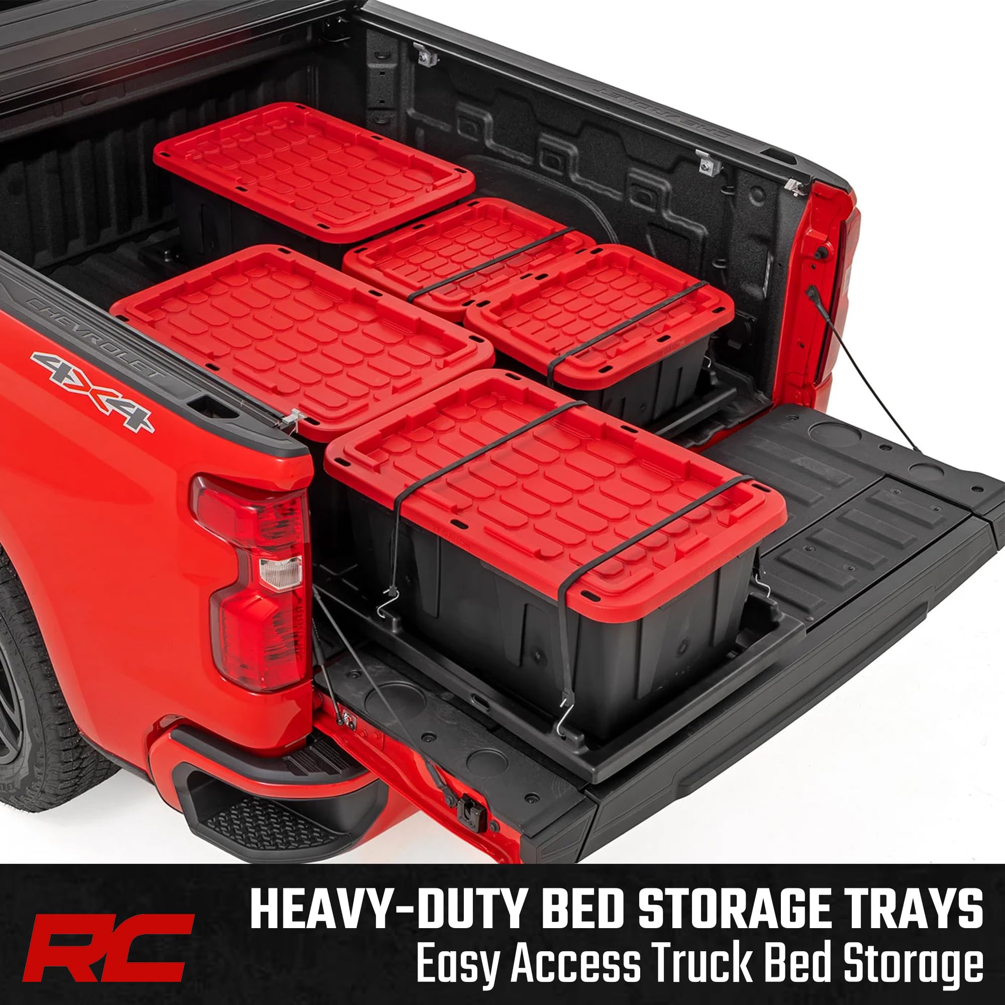 Rough Country Truck Bed Cargo Slide-Out Tray - Long Bed Organizer for 5'7"+ Beds, Heavy-Duty Polyethylene, UV-Protected, Easy Tailgate Access