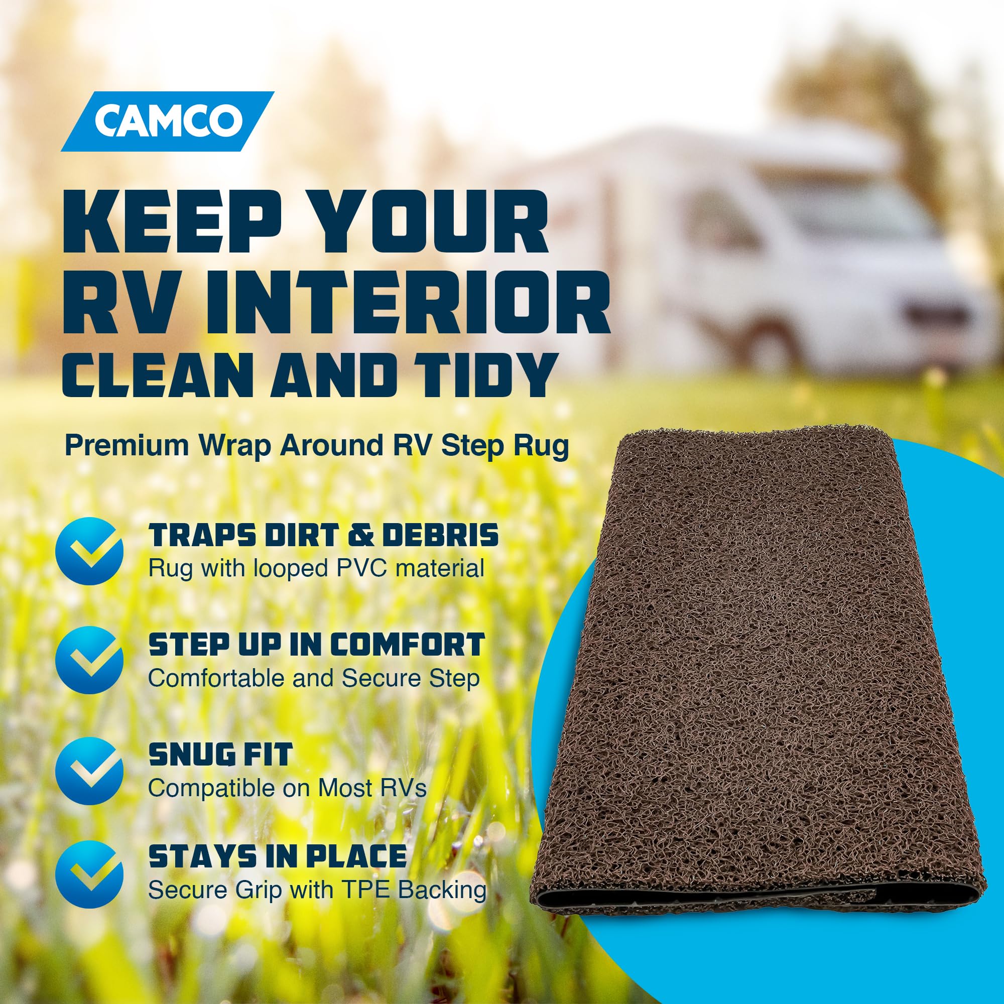 Camco RV Premium Wrap Around Step Rug (PVC Material (22" x 23"), Brown (42967)