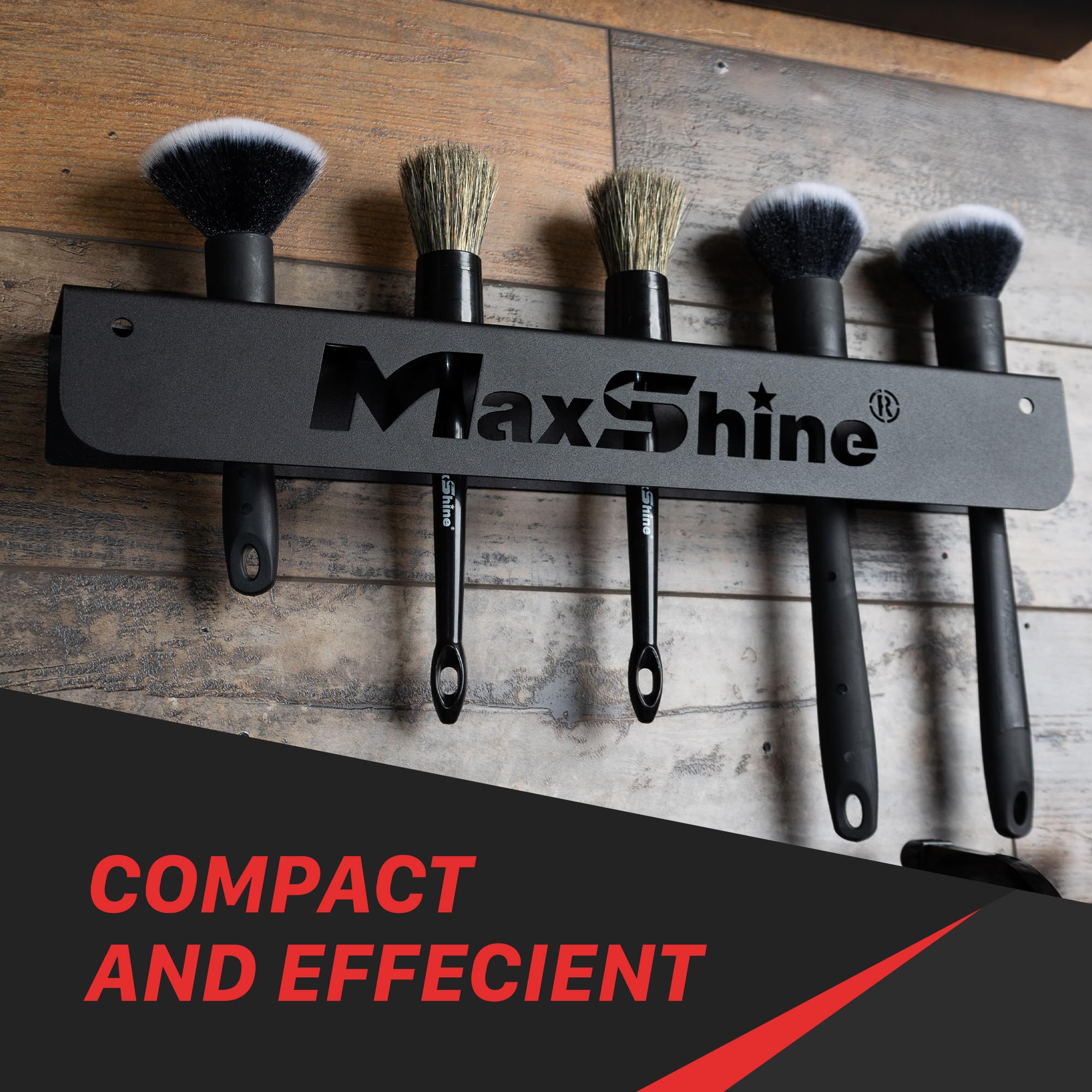 Maxshine Detailing Brush Holder Universal | Wall-Mount Organizer Holds Up to 10 Brushes | Rust-Resistant Iron Construction, Easy Installation for Garage, Car Care, Mobile & Home Use