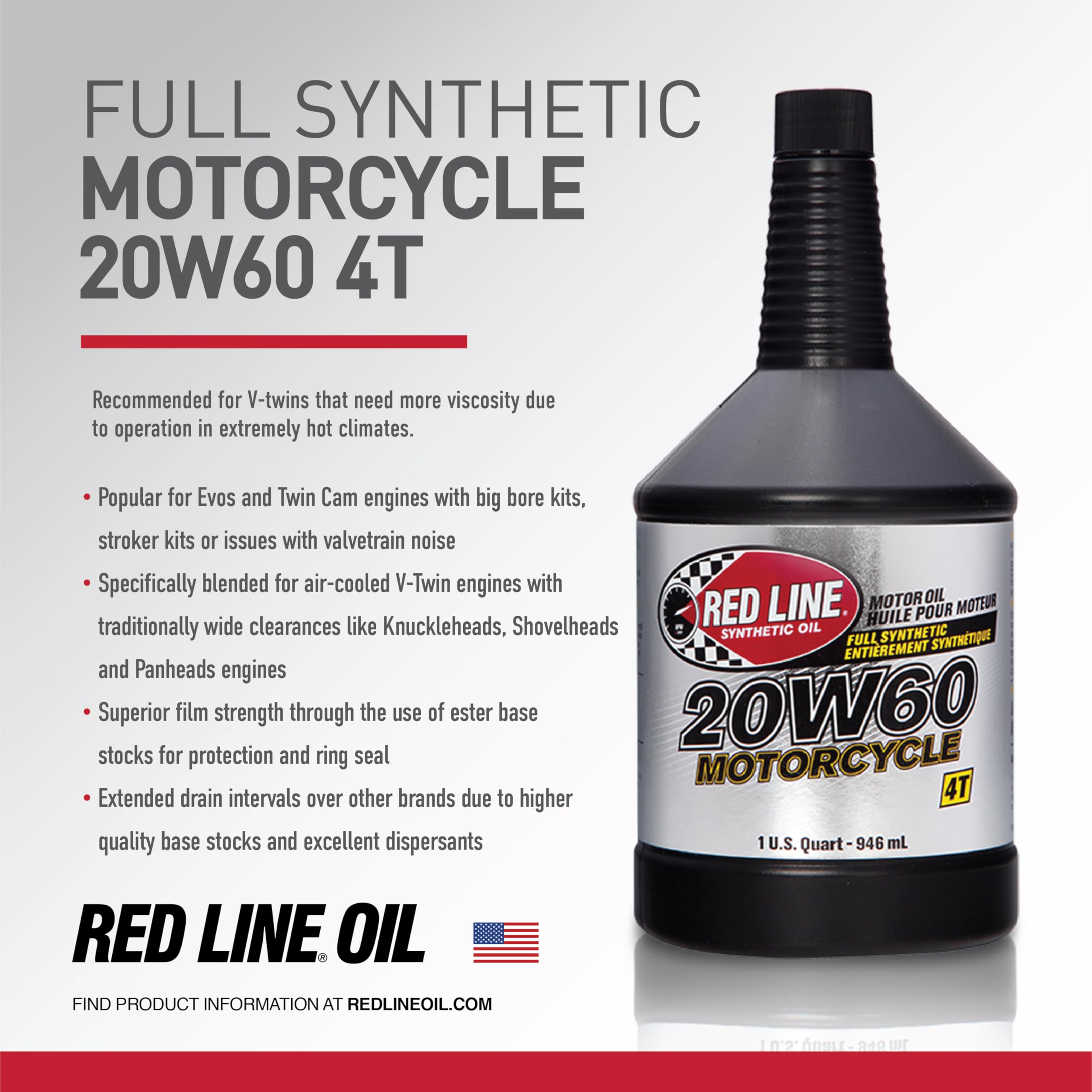20W60 Red Line Synthetic Motorcycle Motor Oil - 55 Gallon Drum