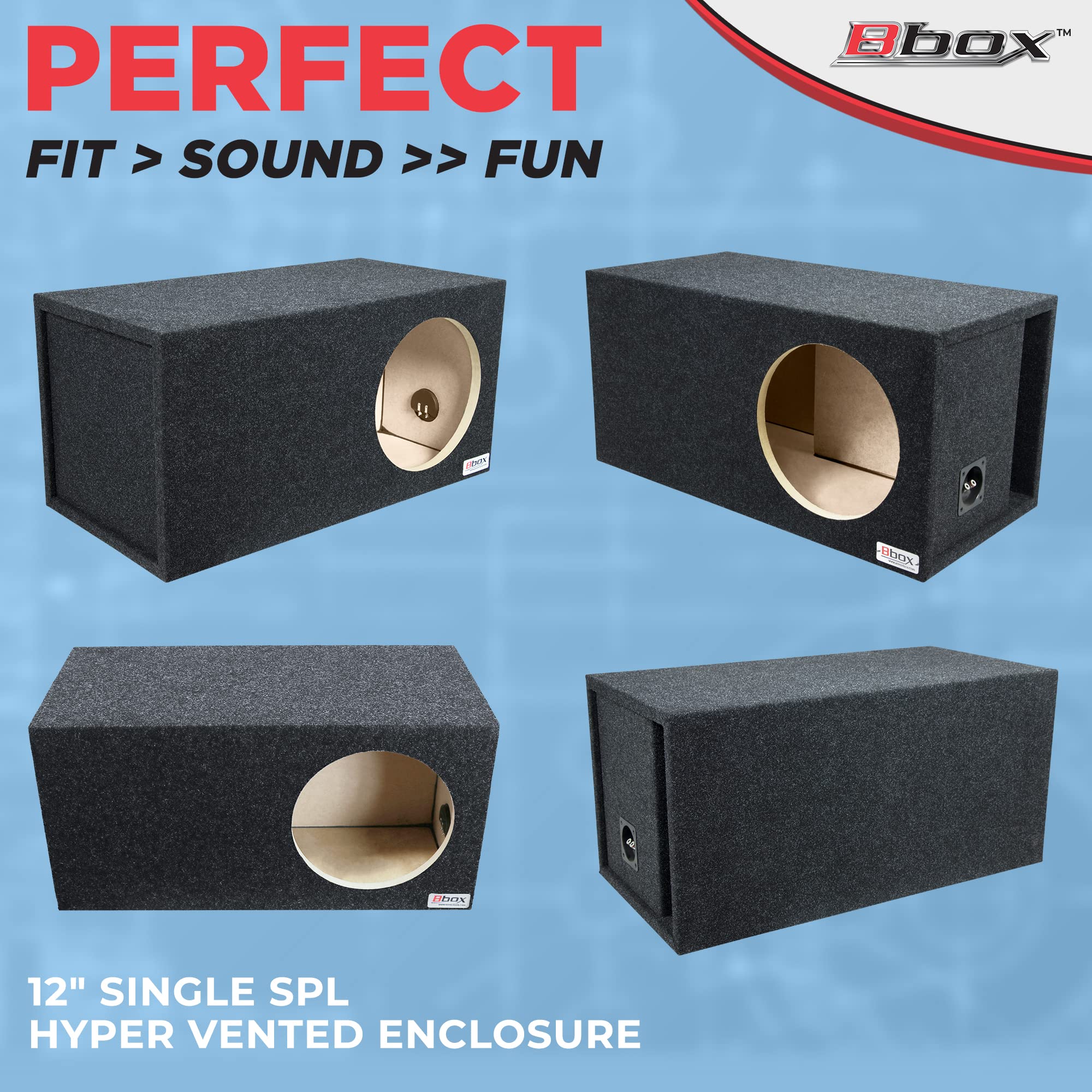 Atrend Single Vented 12 Inch Bbox Subwoofer Enclosure - SPL-Tuned Car Subwoofer Boxes & Enclosures - Premium Subwoofer Box Improves Audio Quality, Sound & Bass - Nickel Finish Terminals