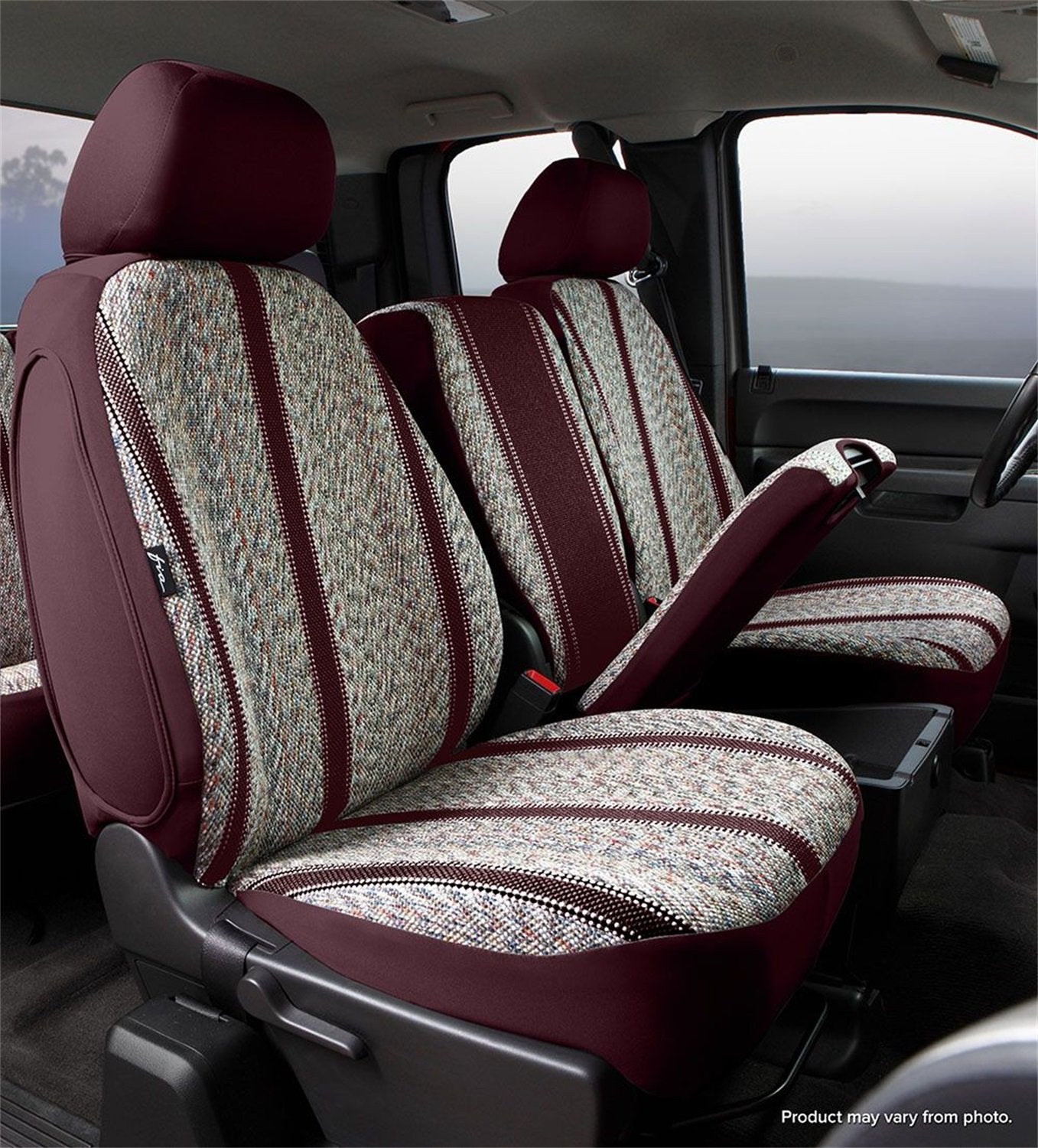Fia Wrangler TR48-30WINE Custom Seat Cover; Saddle Blanket; Wine; Front; Split Seat 40/20/40; Adj. Headrests; Airbag; Armrest/Storage w/Cup Holder; Cushion Storage;