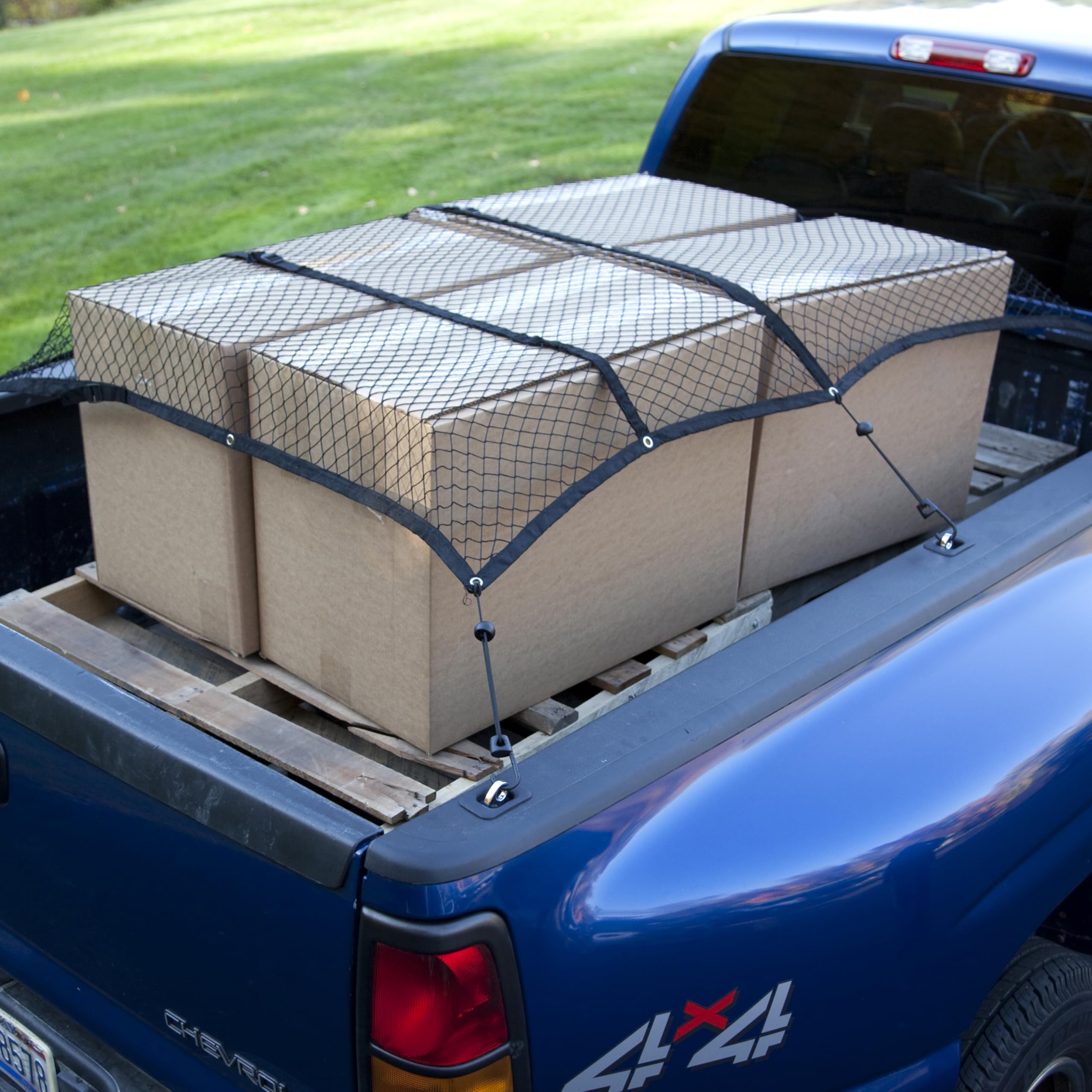Adjustable CargoSmart Truck Net — Cargo Net for Pickup Truck Bed Adjustable to a Maximum Size of 78” x 55” — Fits on Most Standard Sized Truck Beds
