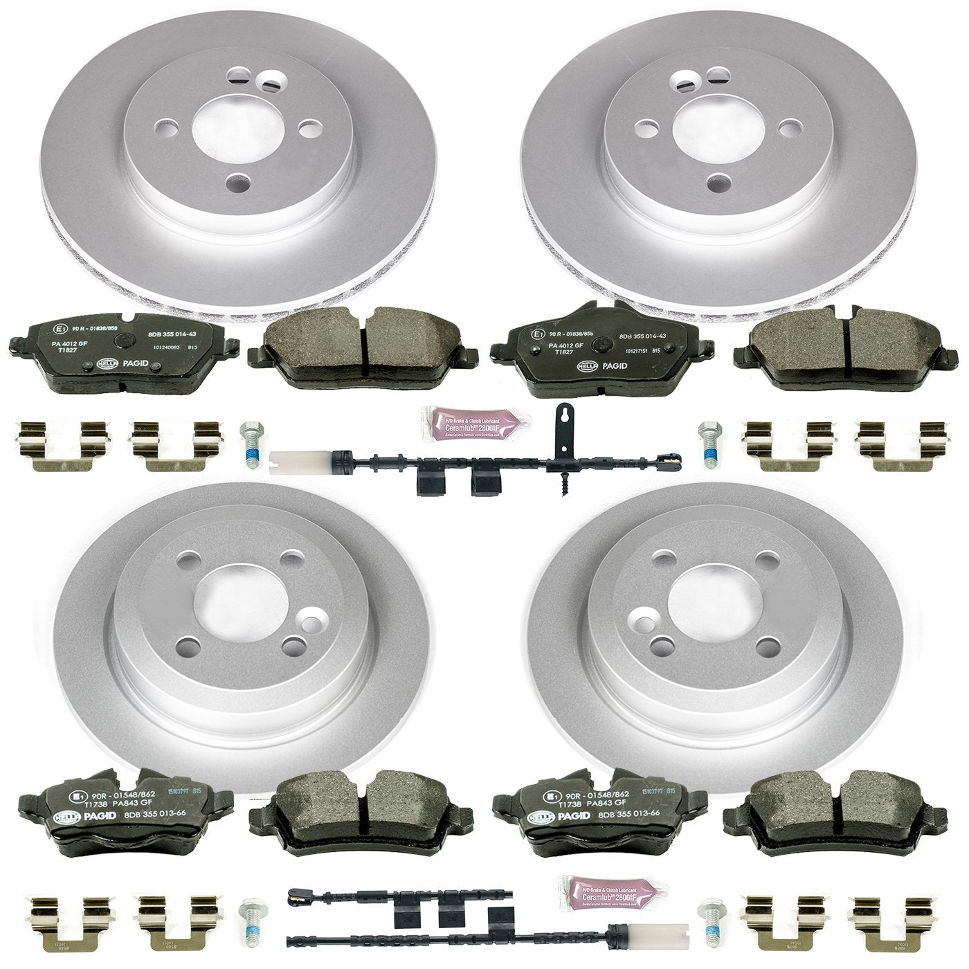 Power Stop ESK6740 Euro-Stop Front & Rear Brake Kit Mini Cooper and 1 Front & 1 Rear Sensor Wires For Mini Cooper 2011-2015 [Model Specific]