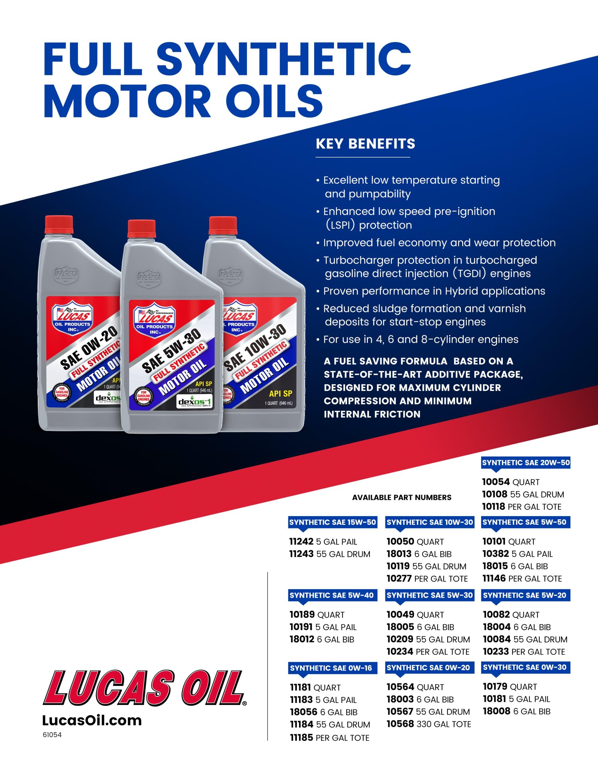 Synthetic SAE 0W-30 Motor Oil Lucas Oil - 1 Quart