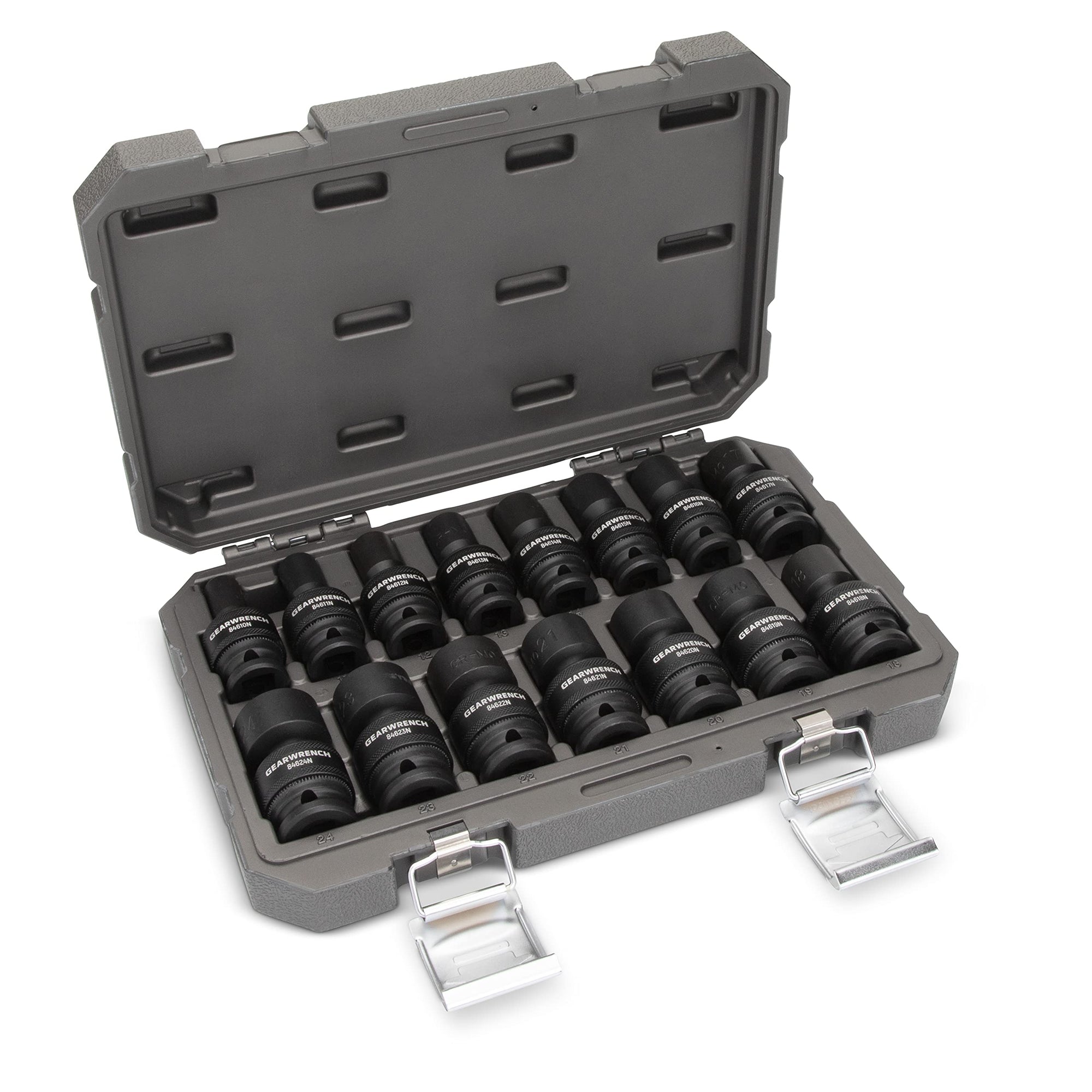 1/2-Inch GEARWRENCH 6 Point Metric Universal Impact Socket Set (15 Piece) - 84939N