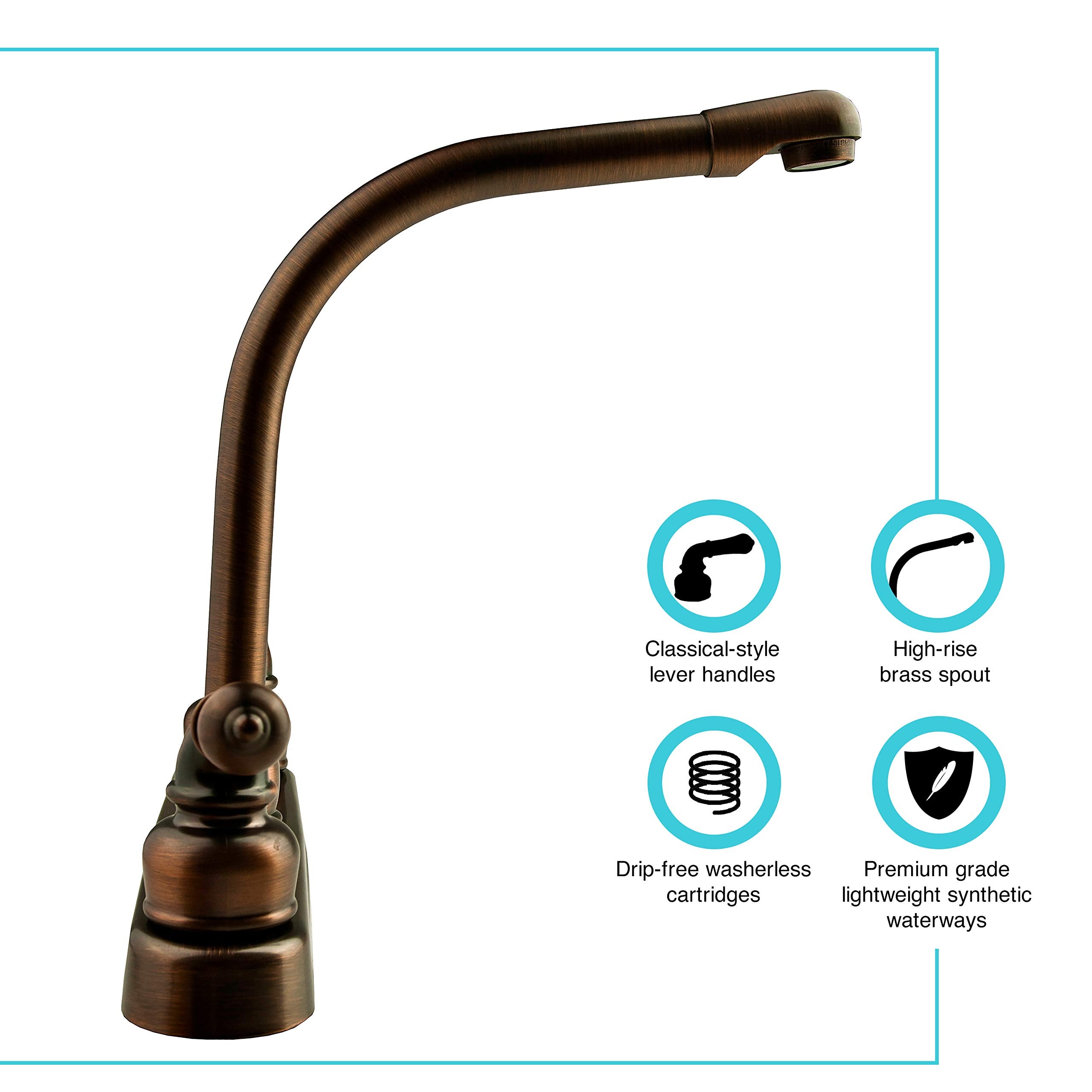 Hi-Rise Dura Faucet DF-PK210C-ORB Kitchen Sink Faucet with Classical Levers (Oil Rubbed Bronze)