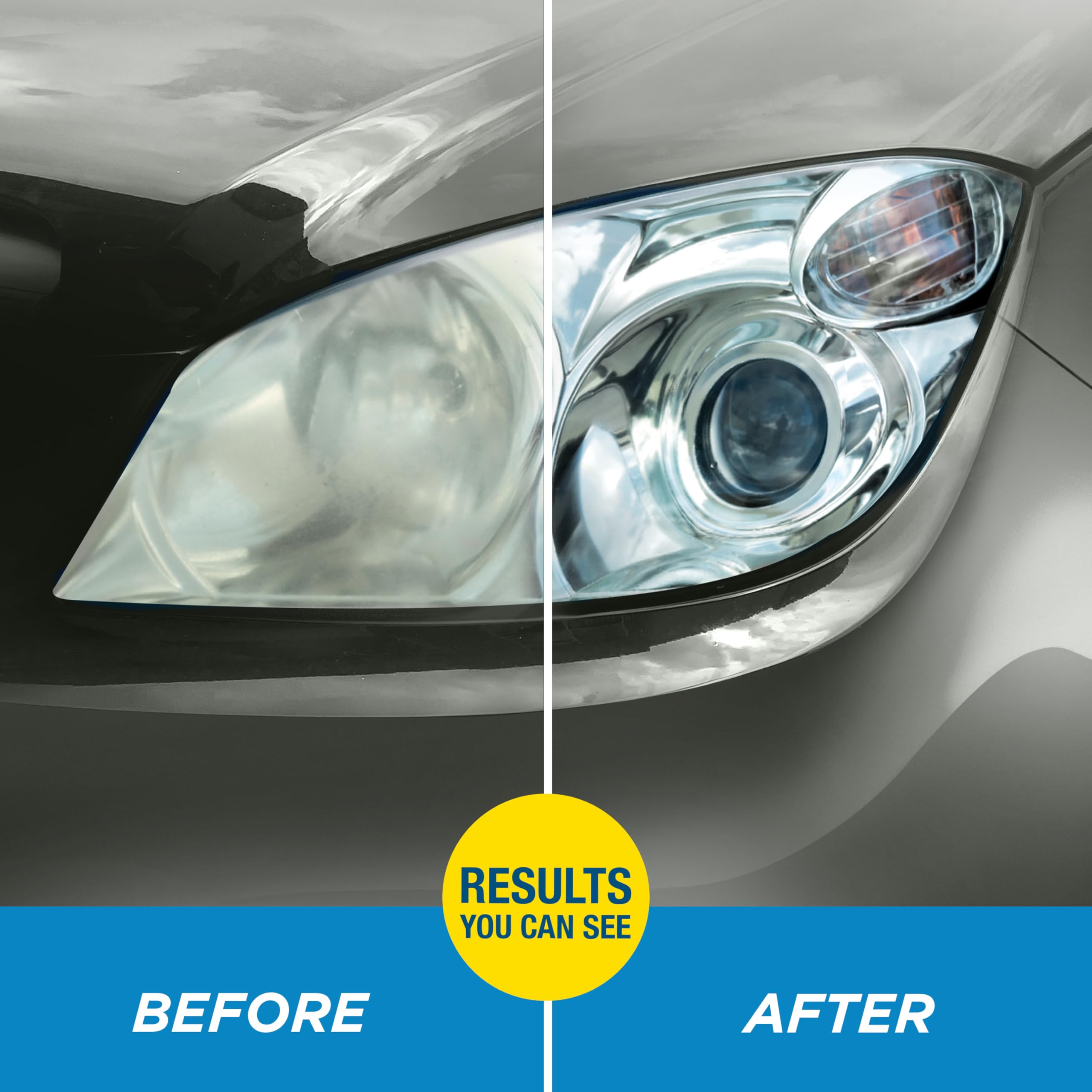 Headlight Restoration Kit Rain-X 610153 - Car Light Lens Cleaner/Restorer with Sanding & Polishing Drill Attachments & Sealant Wipe, Removes Scratches & Oxidation- All in 1 Long Lasting Formula