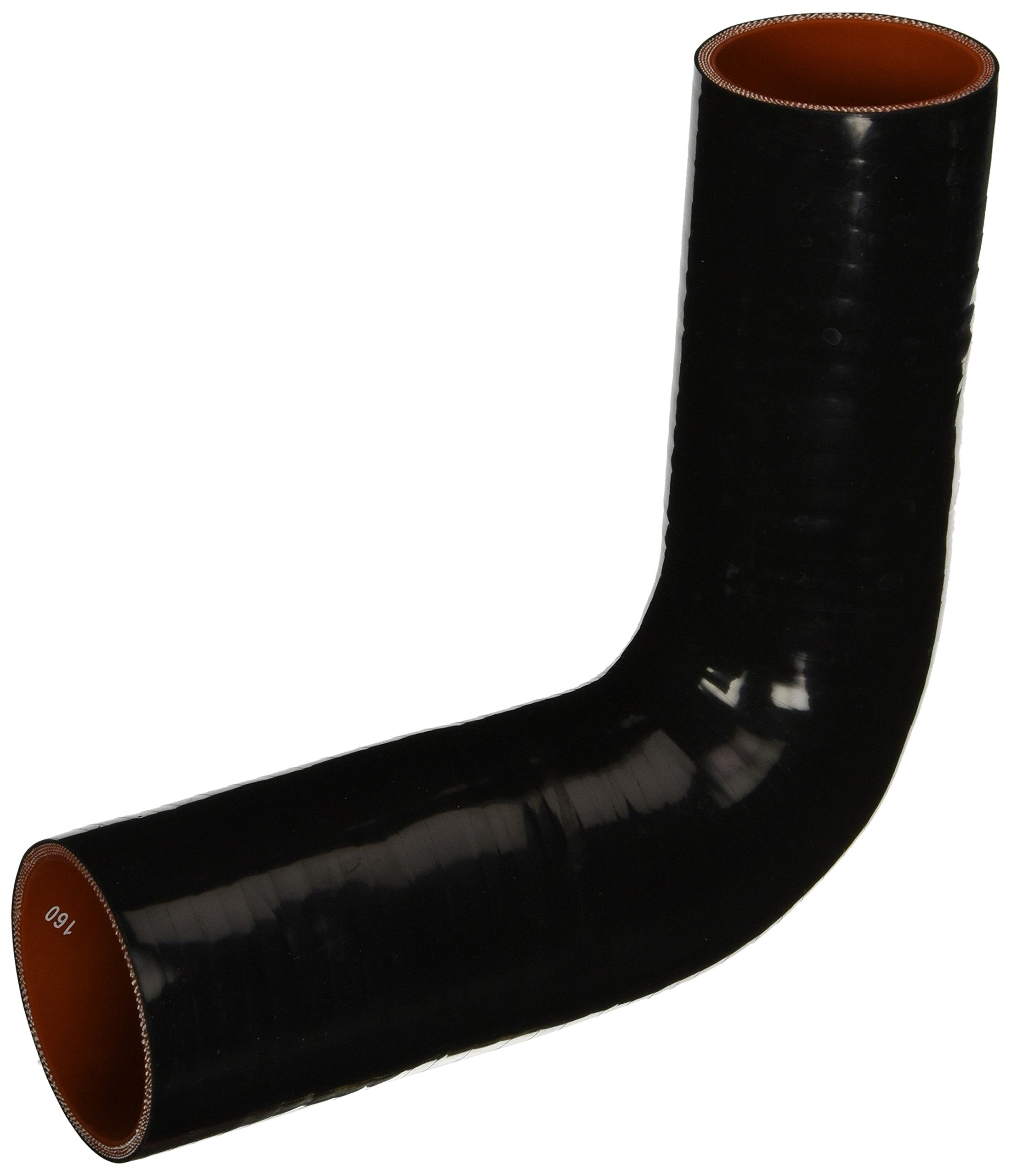 HPS 90 degree HTSER90-225-250-BLK Silicone High Temperature 4-ply Reinforced Elbow Reducer Coupler Hose, 55 PSI Maximum Pressure, 4" Leg Length on each side, 2-1/4" > 2-1/2" ID, Black