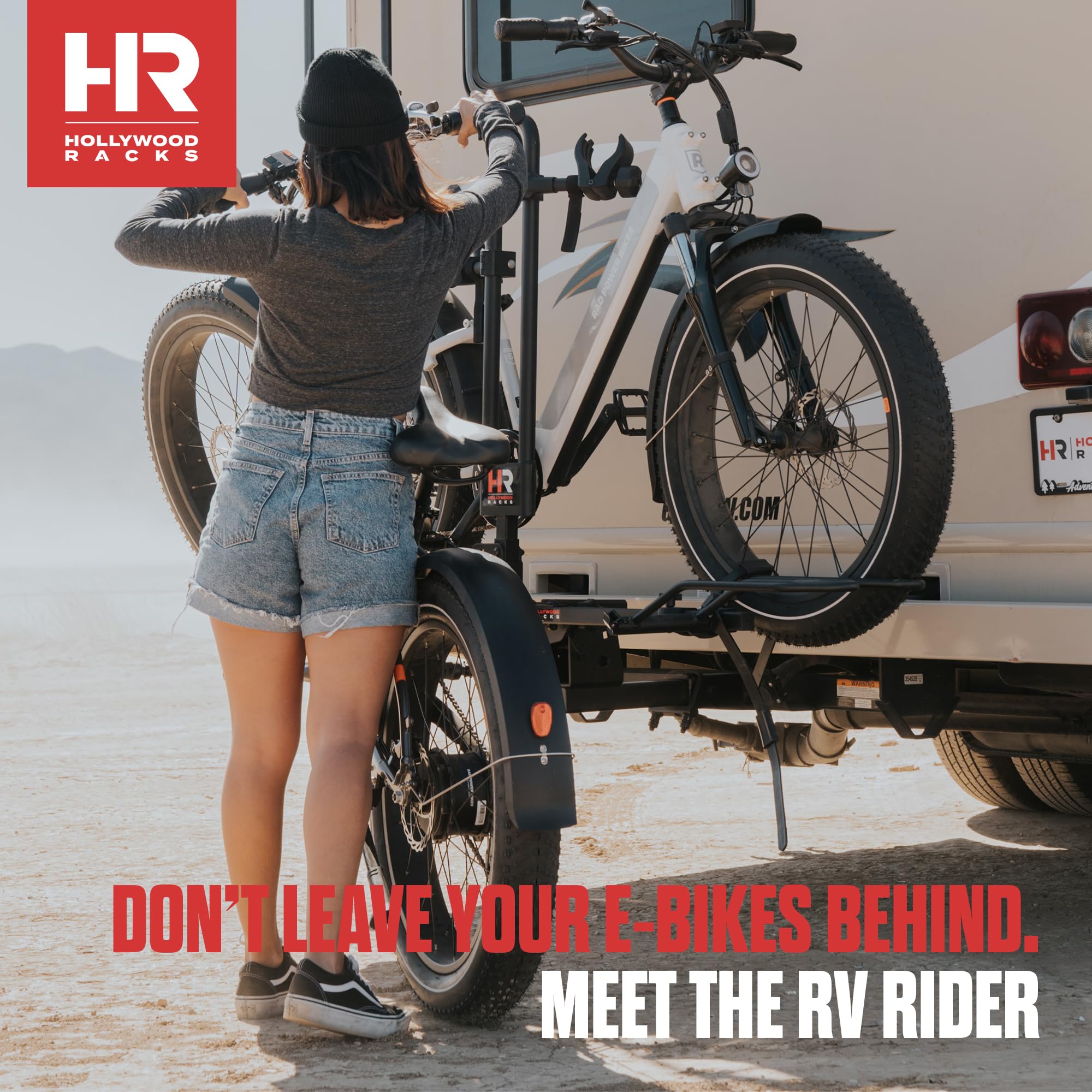 RV Rider Hollywood Hitch Bike Rack for 2 E-Bikes up to 80 lbs Each - Premium Electric Bike Rack for RV, Fifth Wheel, Flat Towed Vehicle - Durable for Standard and Fat Tire Bikes