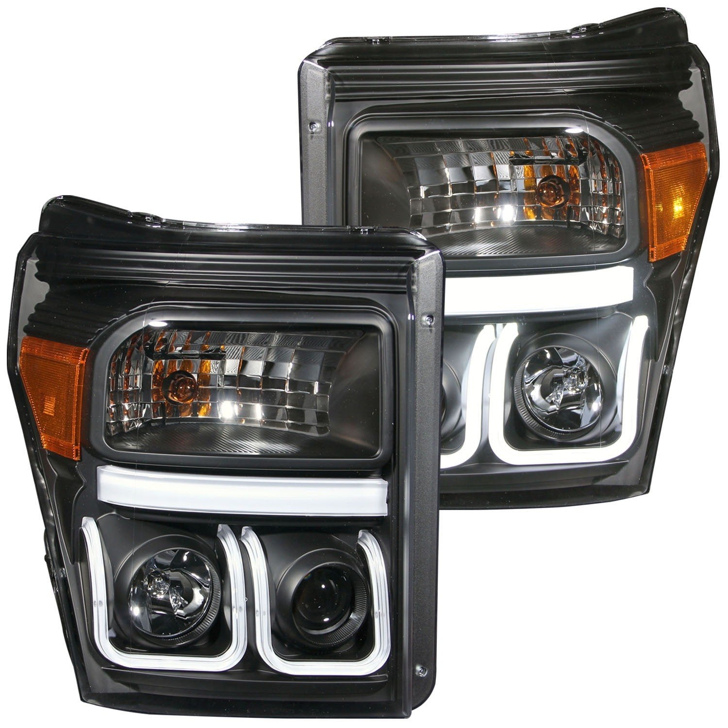FORD F-250/350/450/550 SUPERDUTY AnzoUSA 111292 PROJECTOR HEADLIGHTS U-BAR BLACK CLEAR
