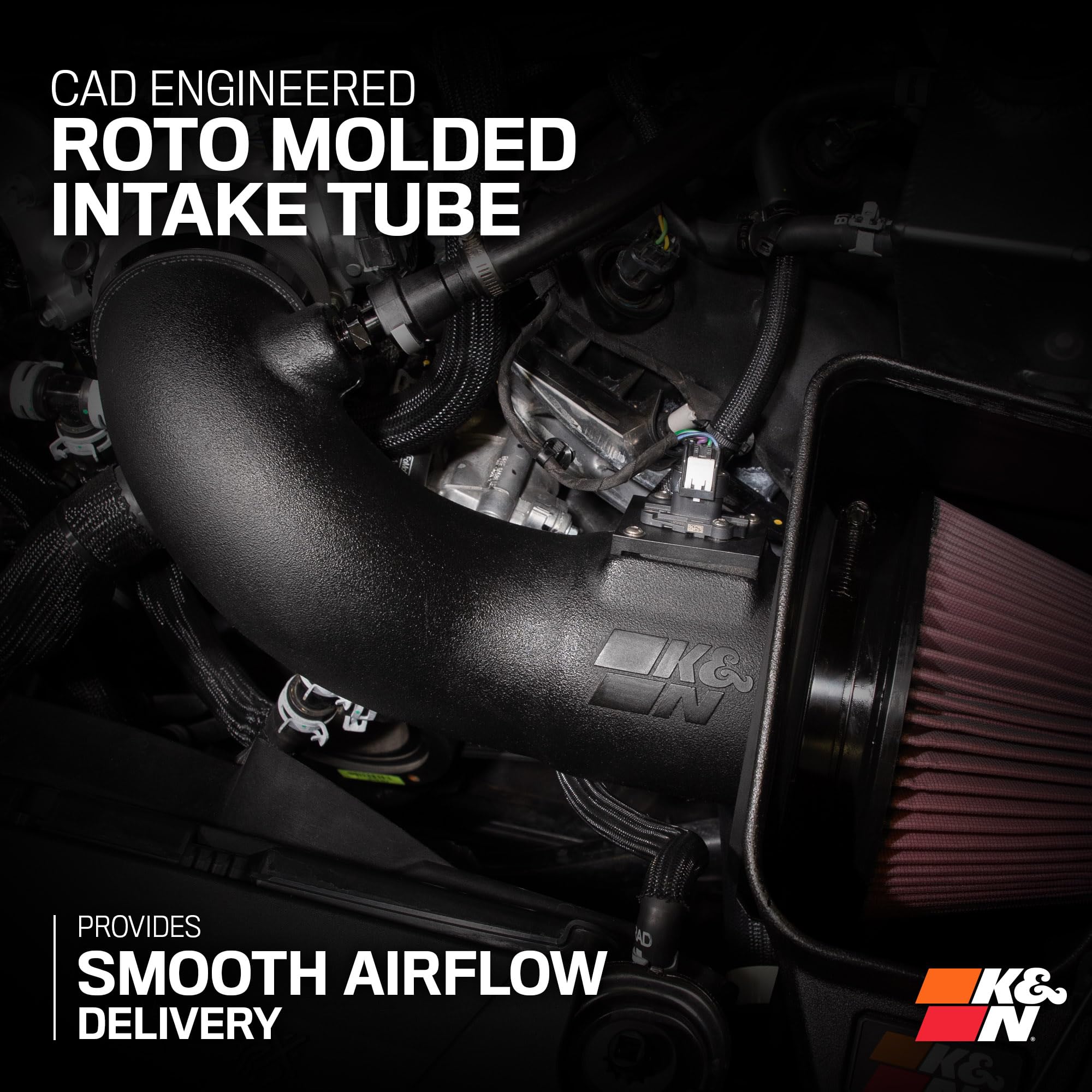 Cold Air Intake System K&N: High-Flow Air Filter, Increase Performance & Acceleration: Compatible with 2024-2025 Ford: Mustang, 63-2626