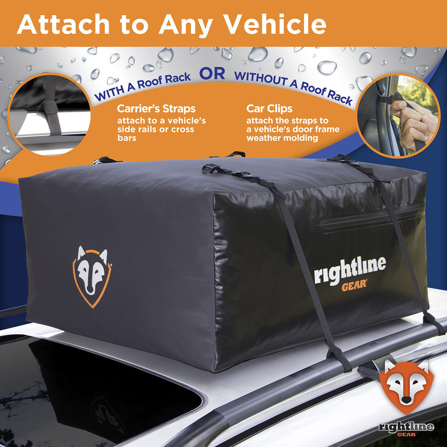 Rightline Gear Waterproof Sport Jr Rooftop Cargo Carrier for Top of Vehicle, Attaches With or Without Roof Rack, 10 Cubic Feet, Black