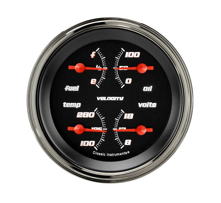 Velocity Classic Instruments Black 3In Quad Gauge VS77BSLF 0-30