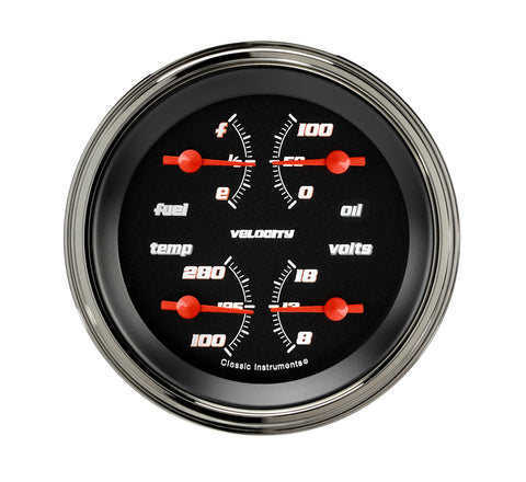 Velocity Classic Instruments Black 3In Quad Gauge VS77BSLF 0-30