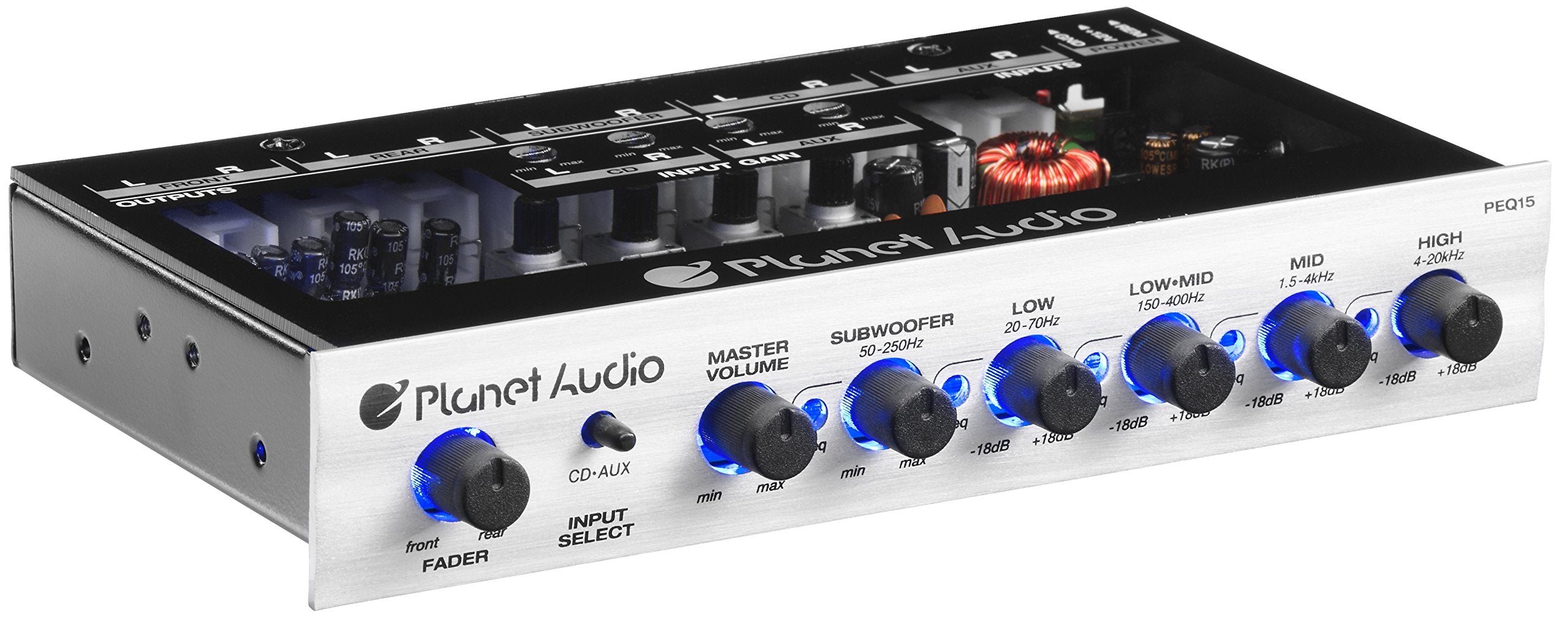 5 Band Planet Audio PEQ15 Car Stereo Equalizer - Half Din, Subwoofer Output with Adjustable Filter, Fixed Bands, Remote Subwoofer Control