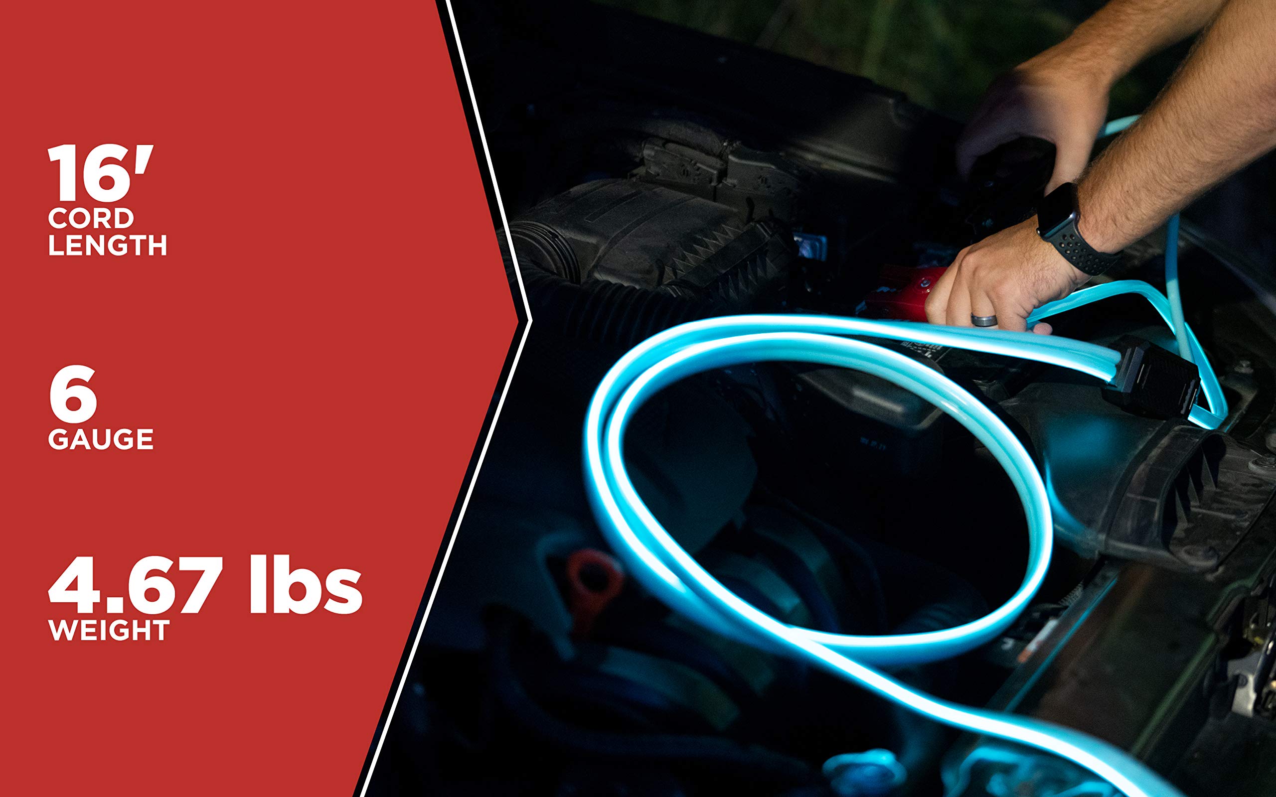 84696616 Road Power 6 Gauge; 16' Blue Booster Cables With Exclusive Road Glow Technology