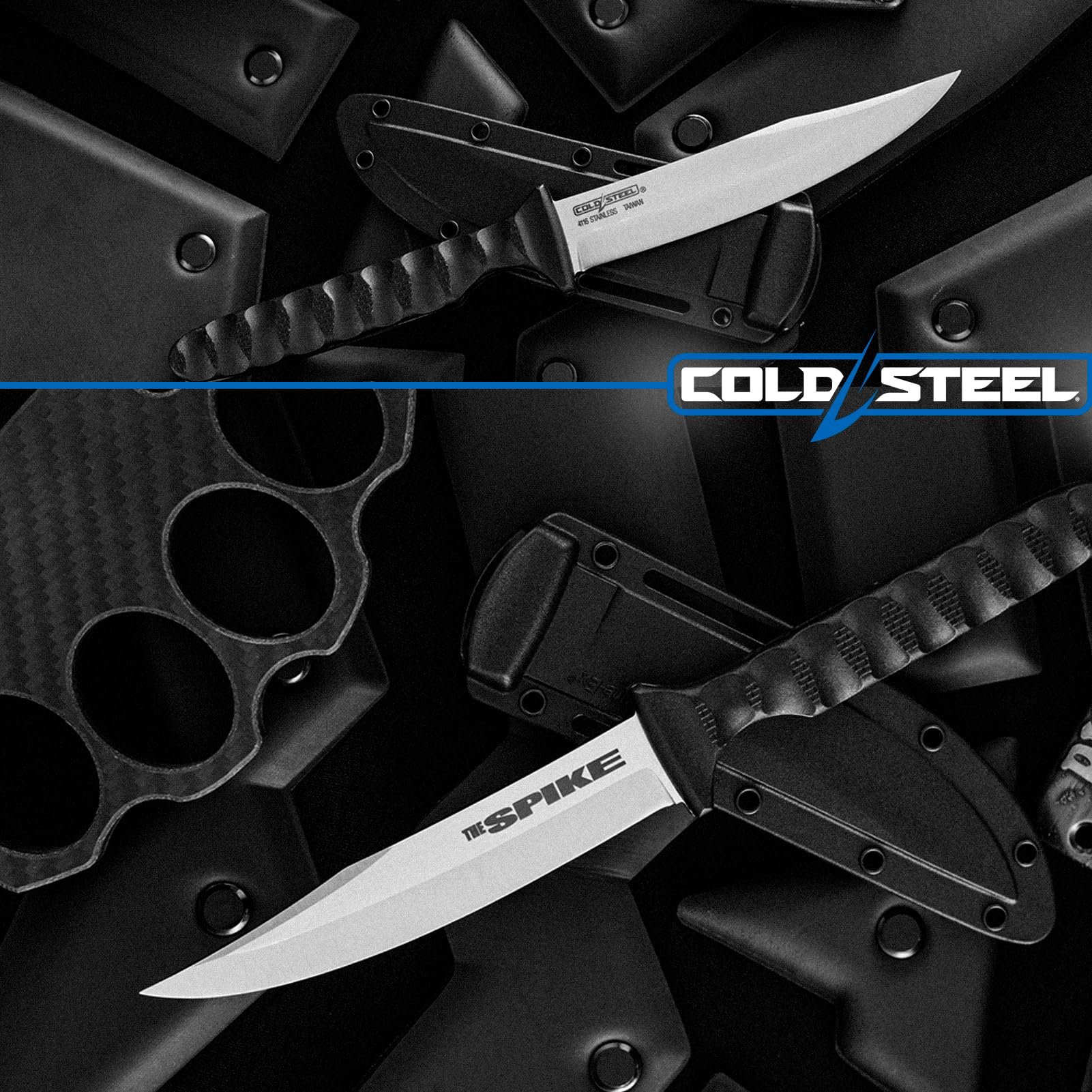Cold Steel 4" Bowie Spike Durable Lightweight German 4116 Stainless Steel Fixed Blade Tactical Outdoor Hunting Neck Knife, Textured Griv-Ex Handle, Secure-Ex Sheath