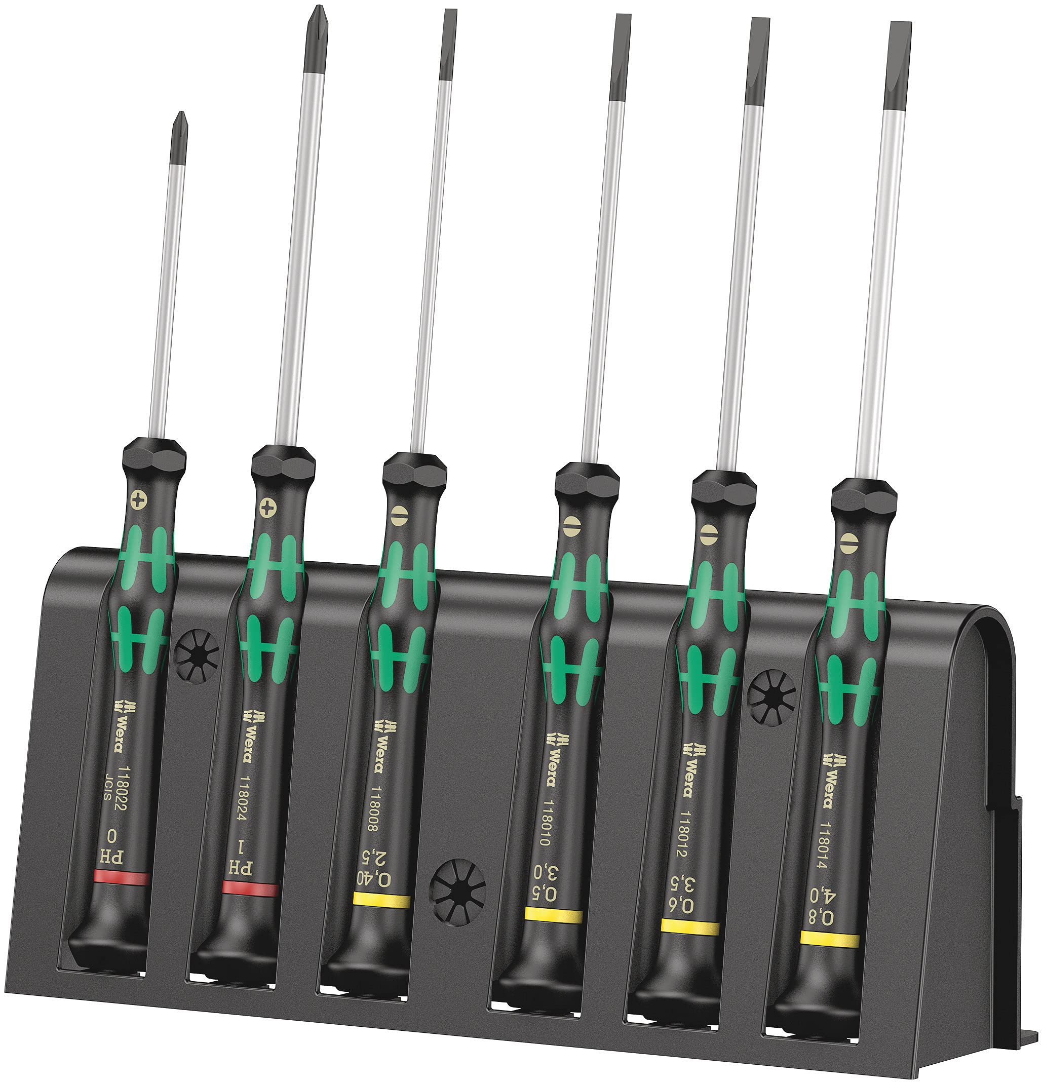 Wera 2035/6 Electronics Screwdriver Set and Rack, Kraftform MicroSlotted/Phillips, 6-Piece, 05118152001