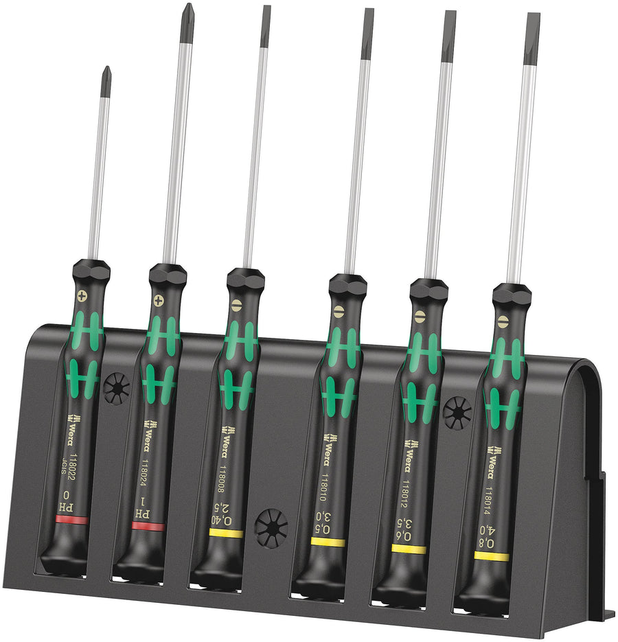 Wera 2035/6 Electronics Screwdriver Set and Rack, Kraftform MicroSlotted/Phillips, 6-Piece, 05118152001
