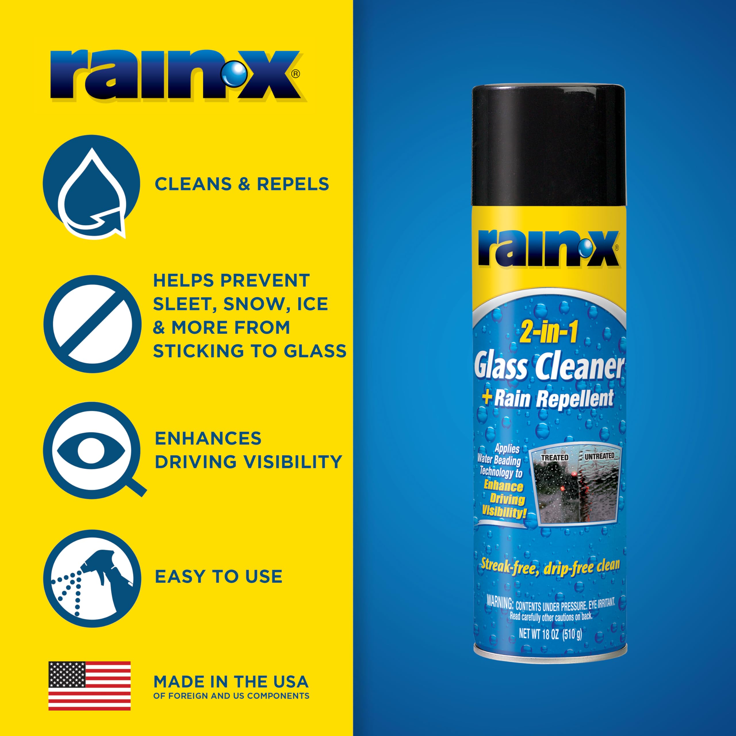 2-In-1 Rain-X Glass Cleaner Plus Repellent 5080233, 18 Ounce, BLUE