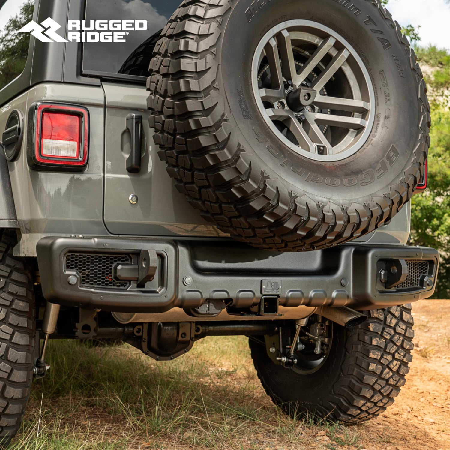 Rear Rugged Ridge Spartacus Bumper for Jeep Wrangler JL | Mid-Width, Steel, Black | 11544.25 | Fits 2018-2025 Jeep Wrangler JL